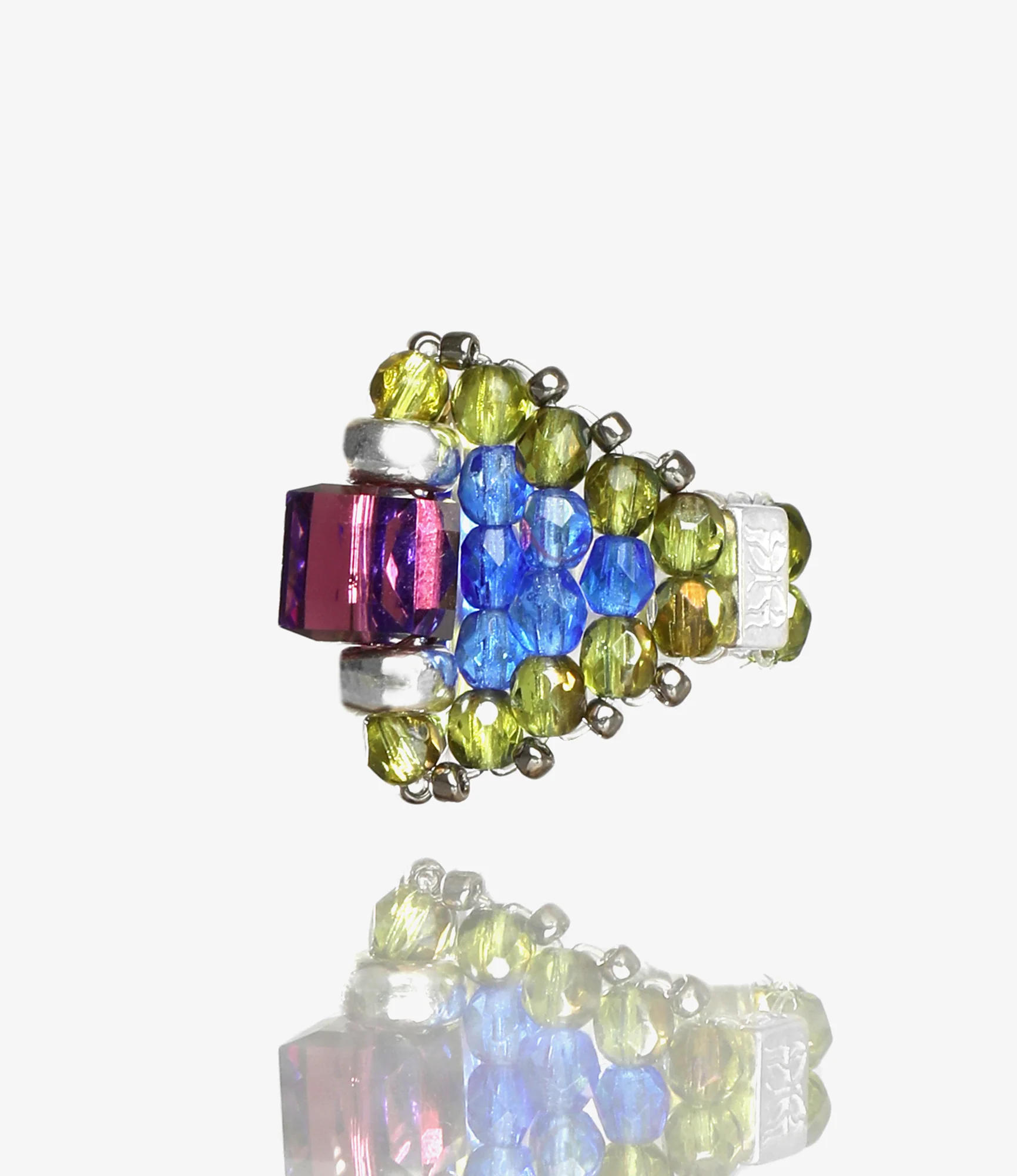 Needles x Tie A Knot - Square Crystal Beads Ring - Purple x Olive