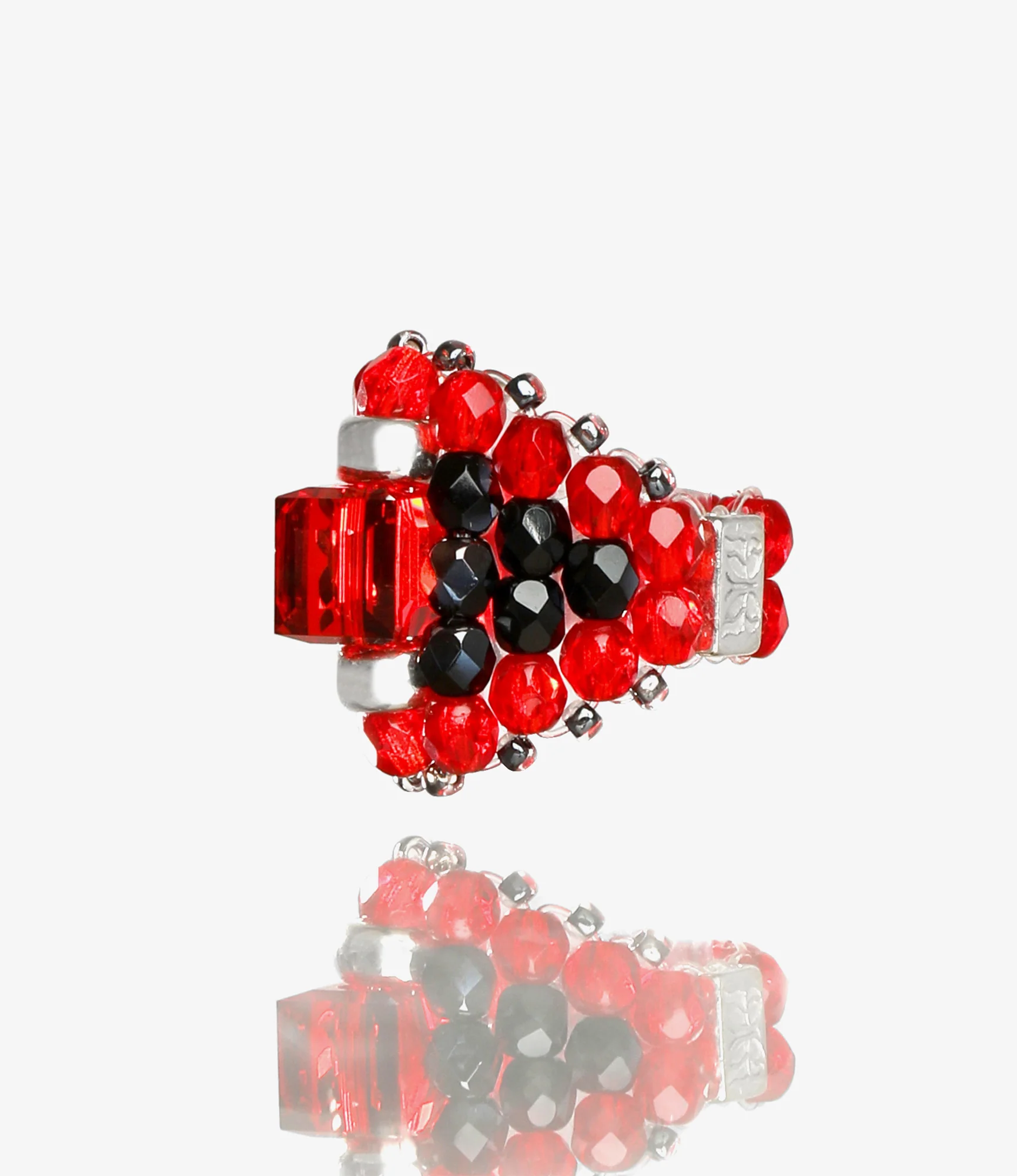 Needles x Tie A Knot - Square Crystal Beads Ring - Red x Red