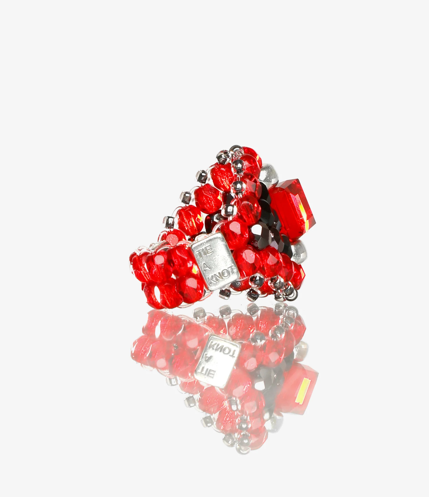 Needles x Tie A Knot - Square Crystal Beads Ring - Red x Red - Image 3