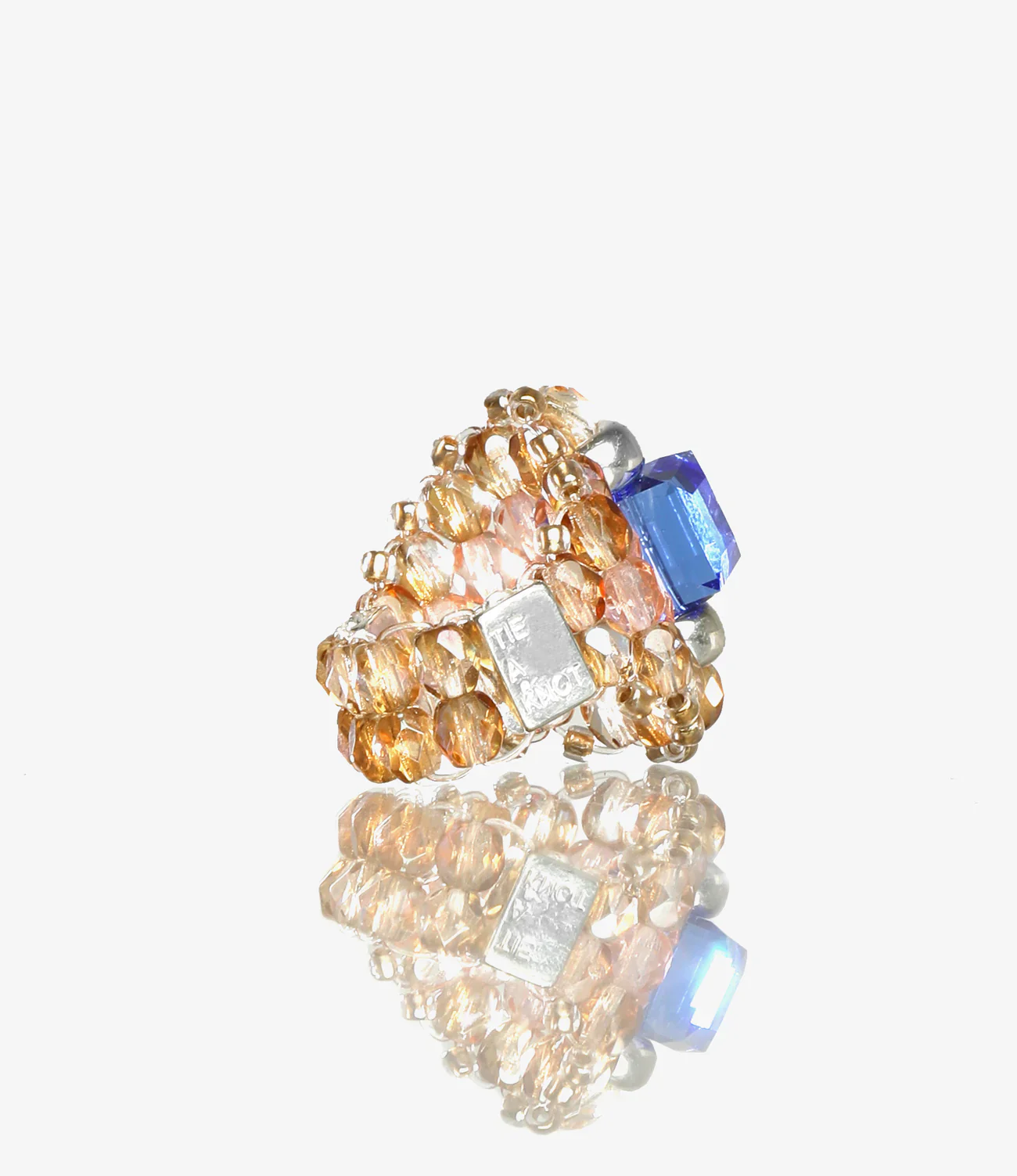 Needles x Tie A Knot - Square Crystal Beads Ring - Blue/Clear Beige - Image 3
