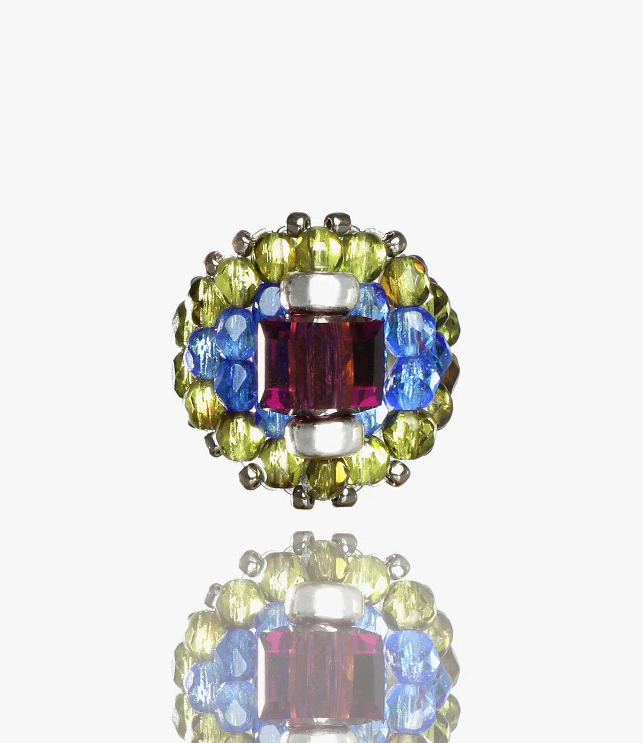 Needles x Tie A Knot - Square Crystal Beads Ring - Purple/Olive - Image 2