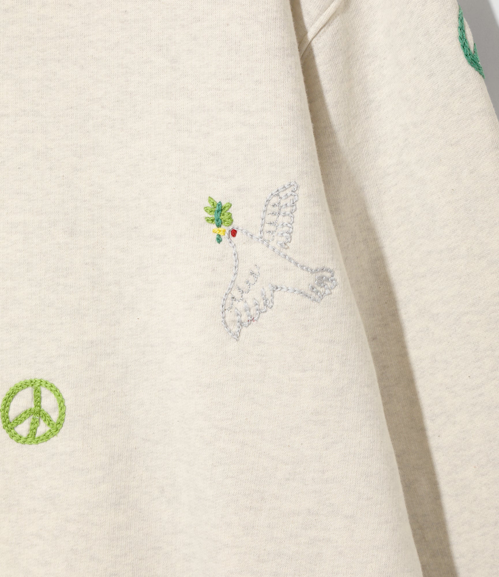 Embroidered Sweat Hoodie - Oatmeal - Peace - Image 3