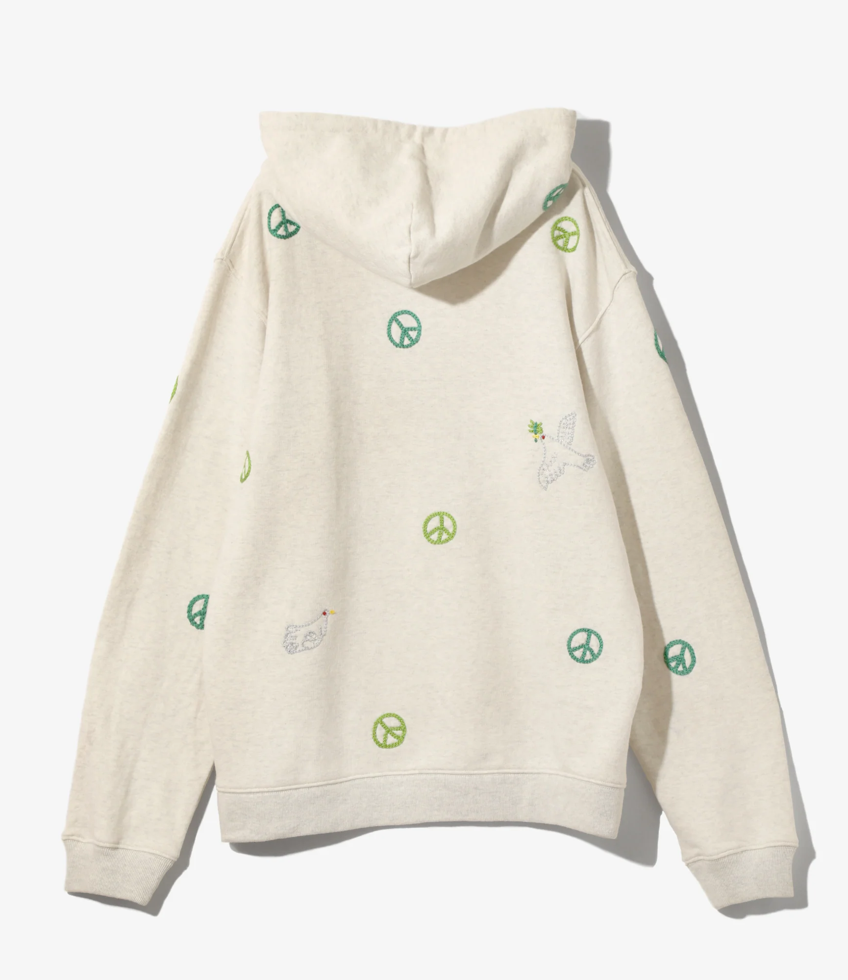 Embroidered Sweat Hoodie - Oatmeal - Peace - Image 4