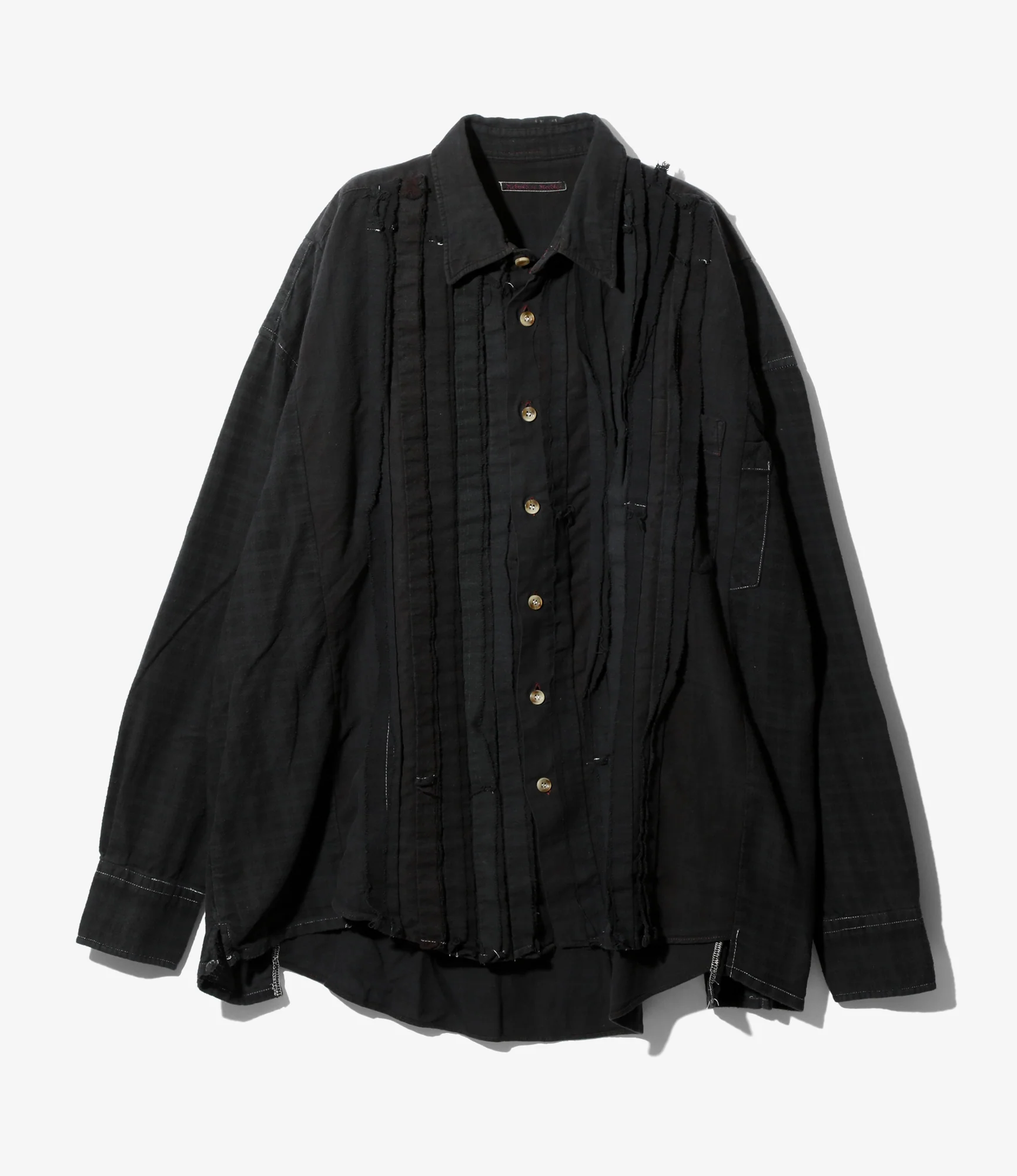 Flannel Shirt -> Ribbon Wide Shirt / Over Dye - Black