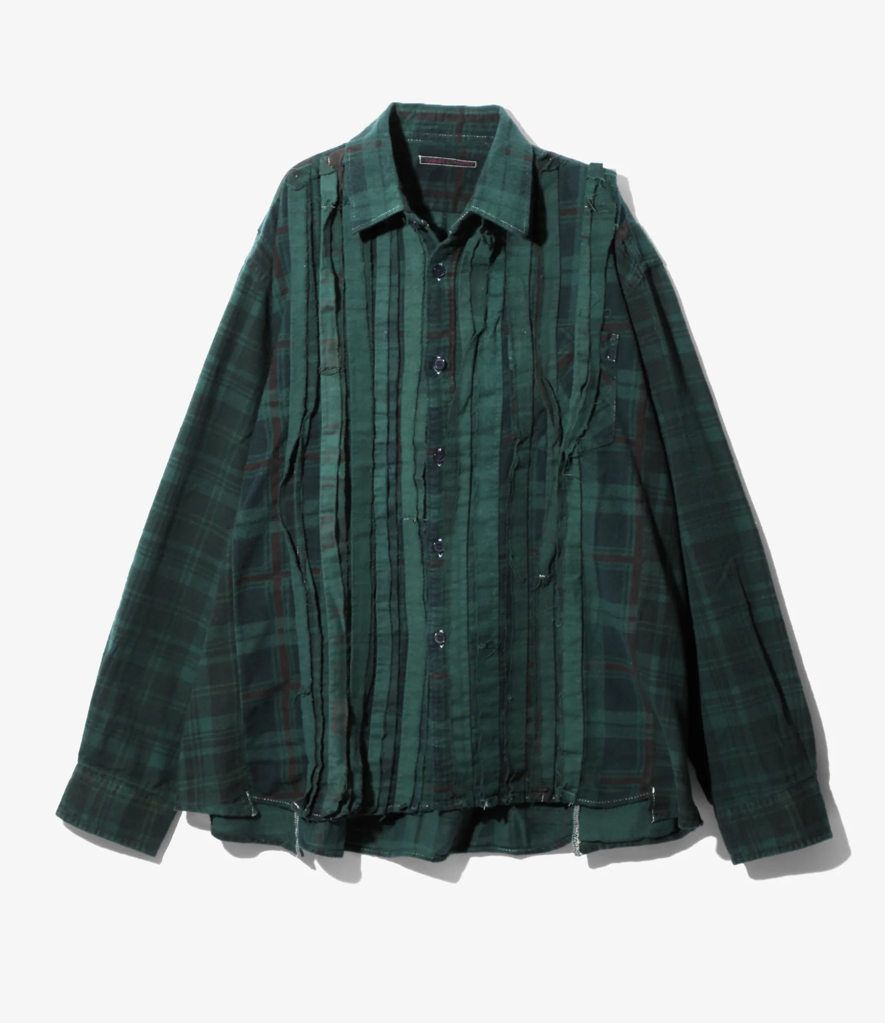 Flannel Shirt -> Ribbon Wide Shirt / Over Dye - Dk.Green