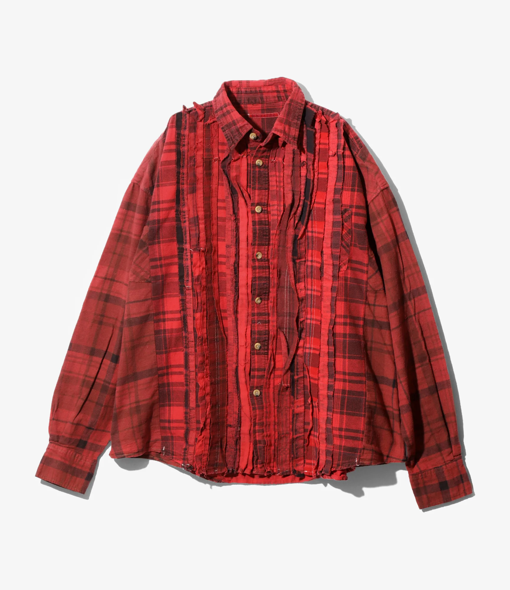 Flannel Shirt -> Ribbon Wide Shirt / Over Dye - Red
