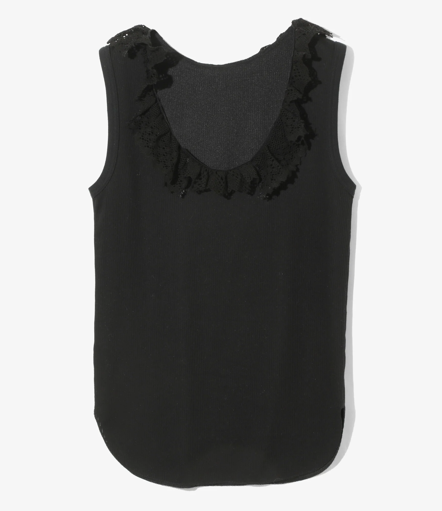 Ribbed Lace Tank Top - Black