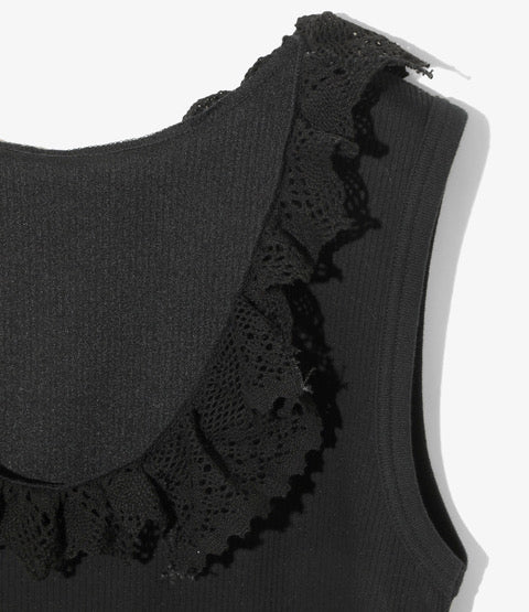 Ribbed Lace Tank Top - Black - Image 2