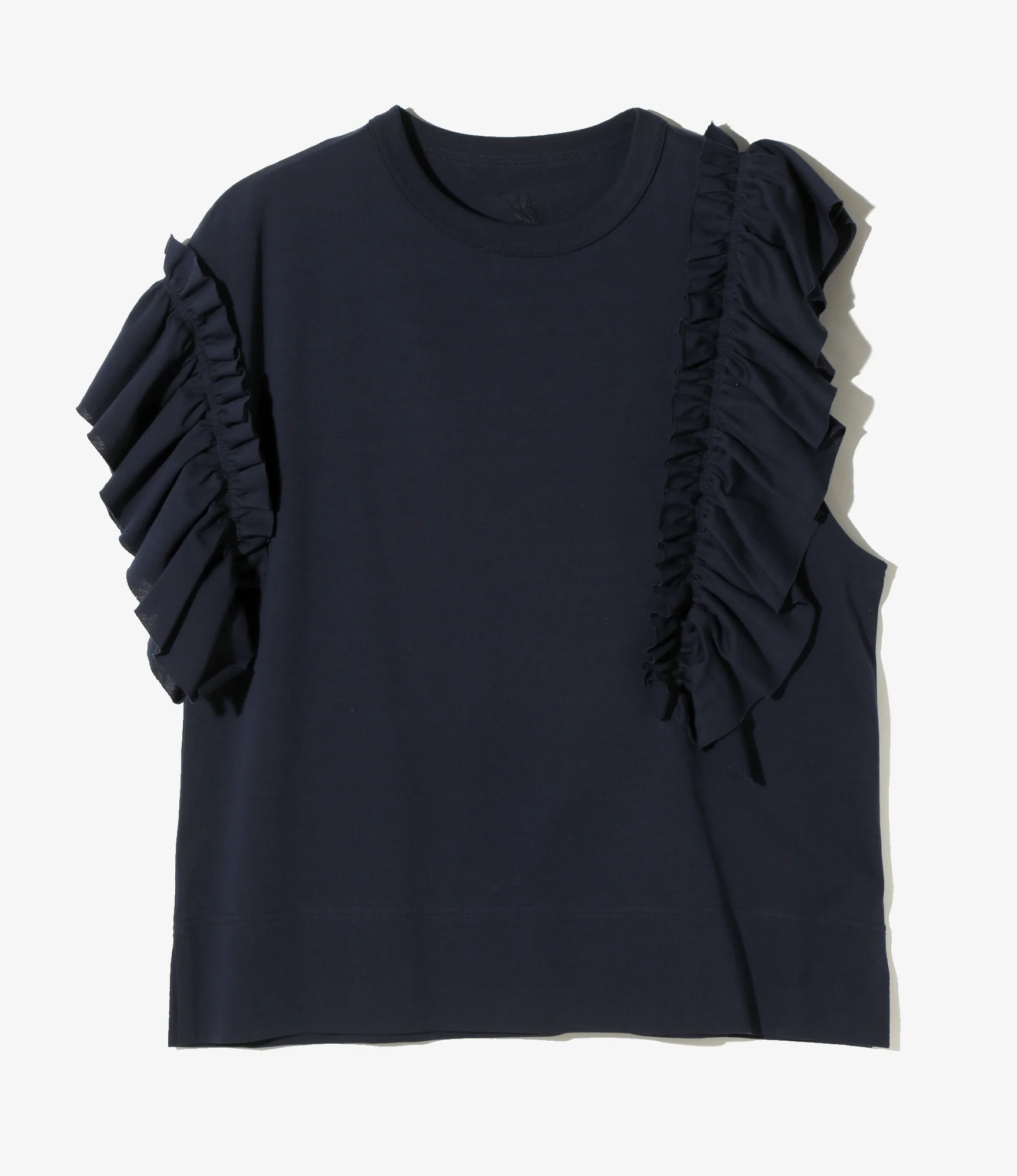 Swallow Asymmetric Frill Sleeve Top - Navy