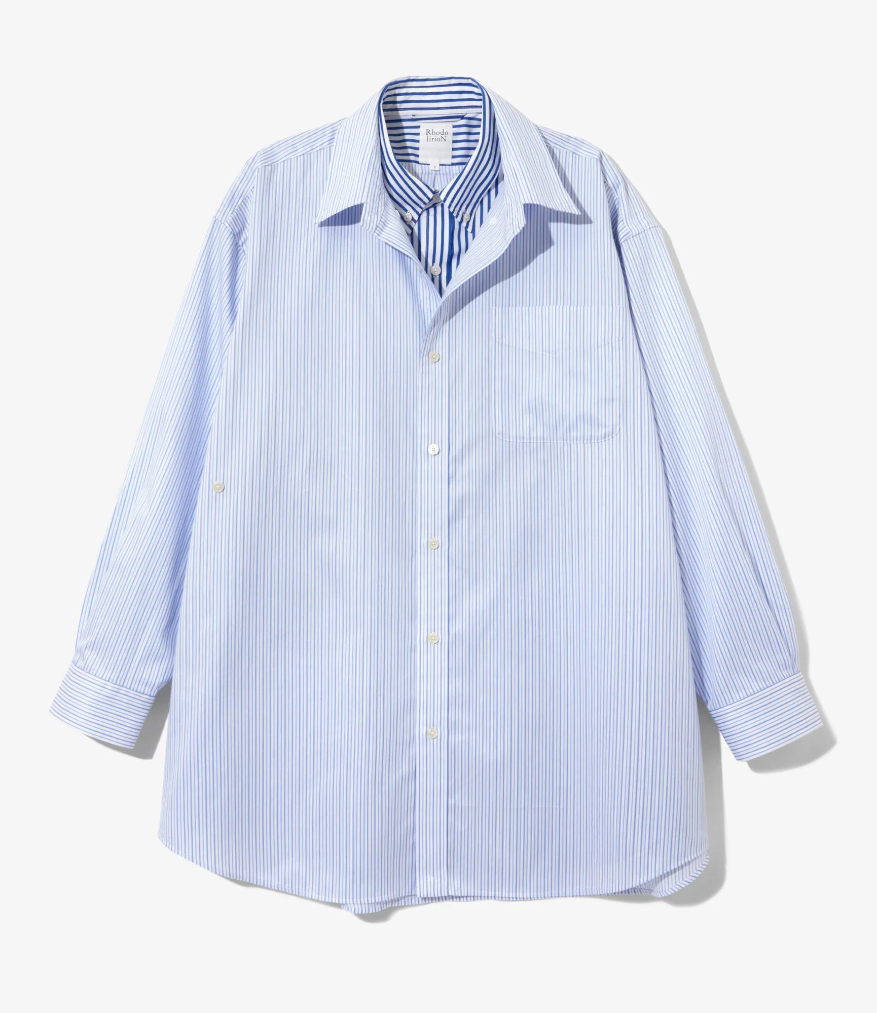 Women's Double Layer Button-down Shirt Dress - White - Stripe