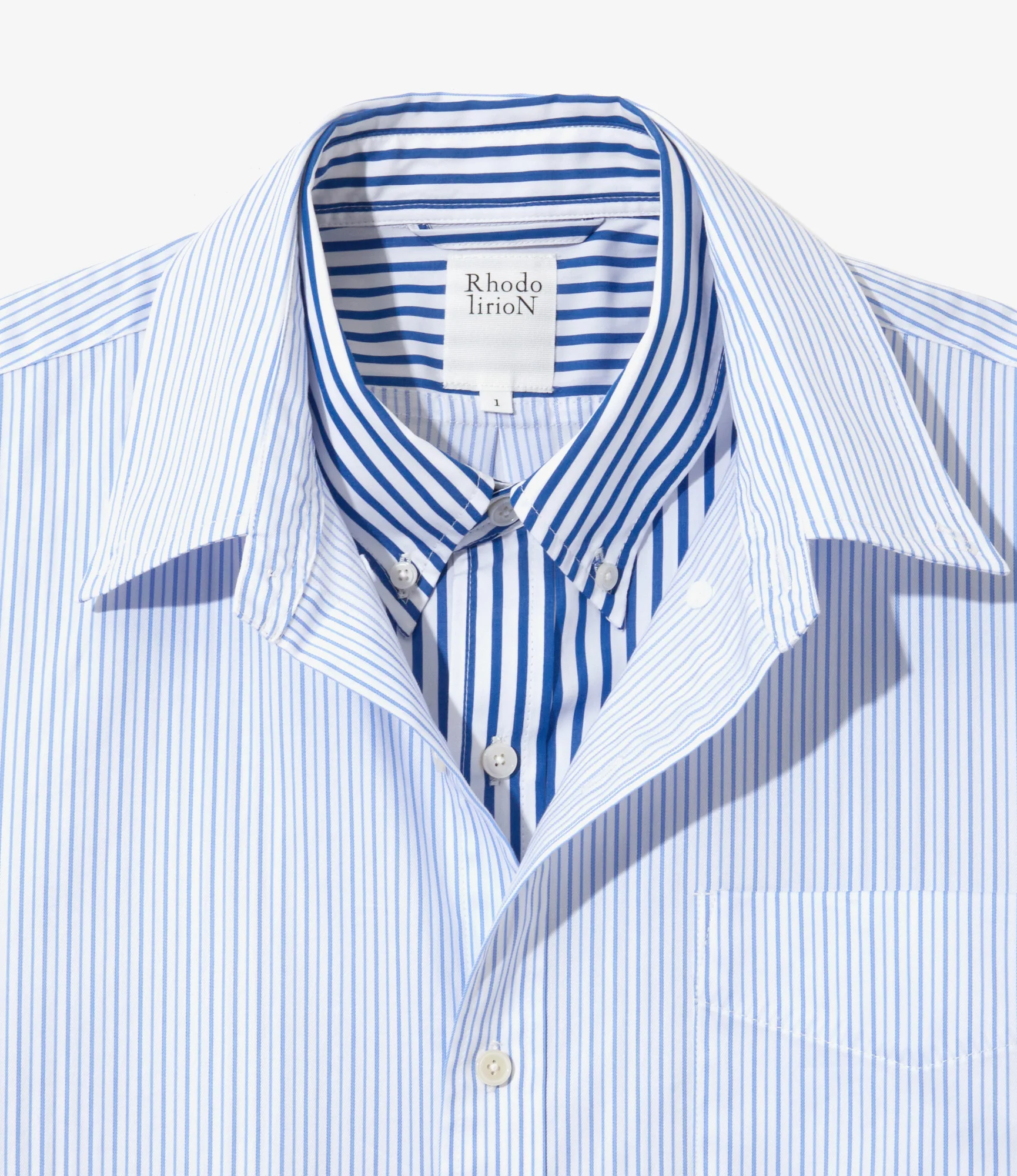 Women's Double Layer Button-down Shirt Dress - White - Stripe - Image 2