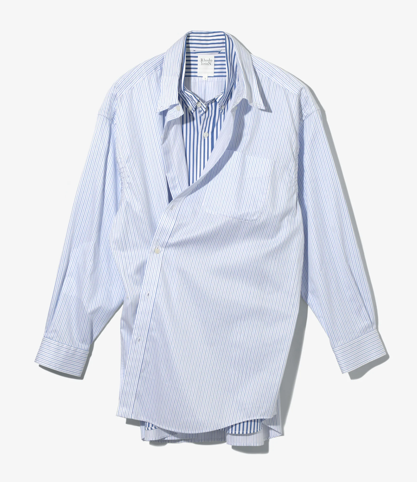 Women's Double Layer Button-down Shirt Dress - White - Stripe - Image 6
