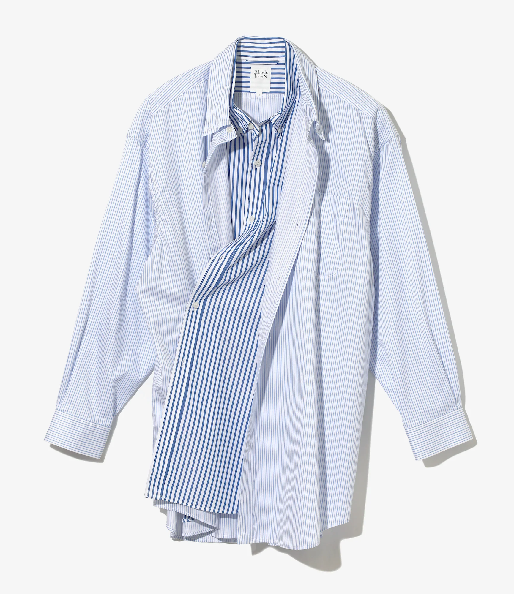 Women's Double Layer Button-down Shirt Dress - White - Stripe - Image 7