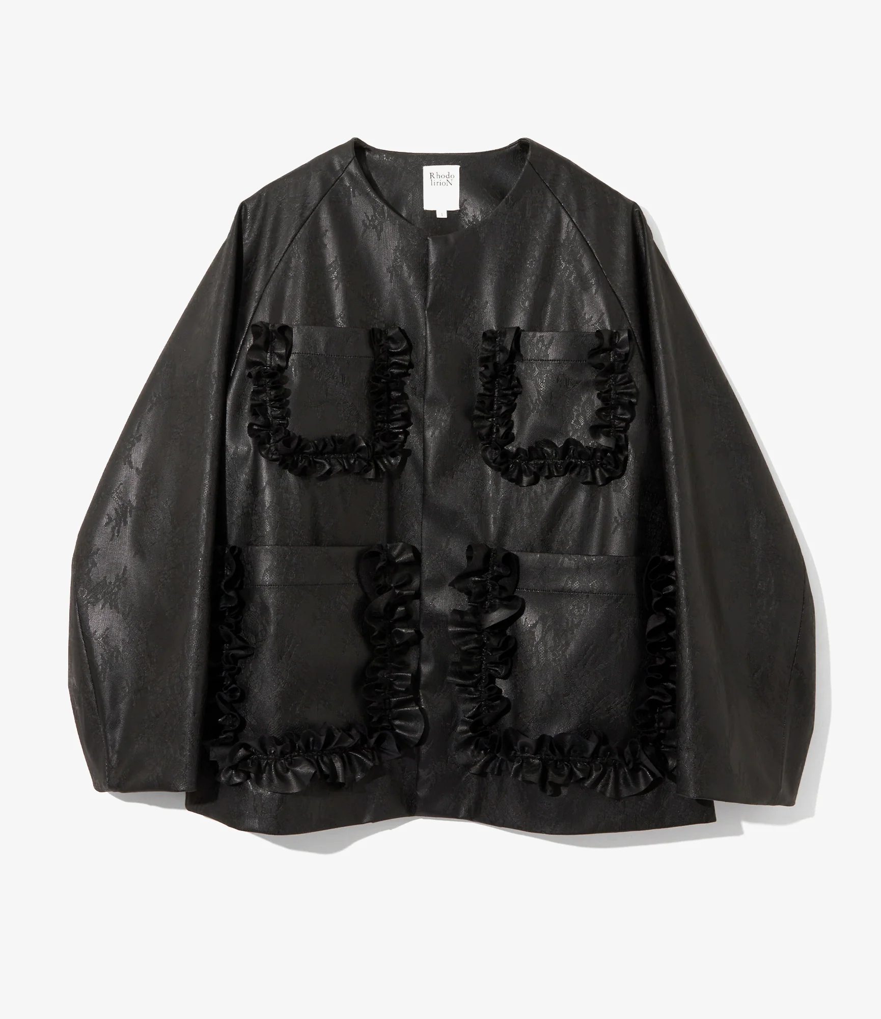 Women's Frill Pockets Coveralls - Black - Synthetic Leather