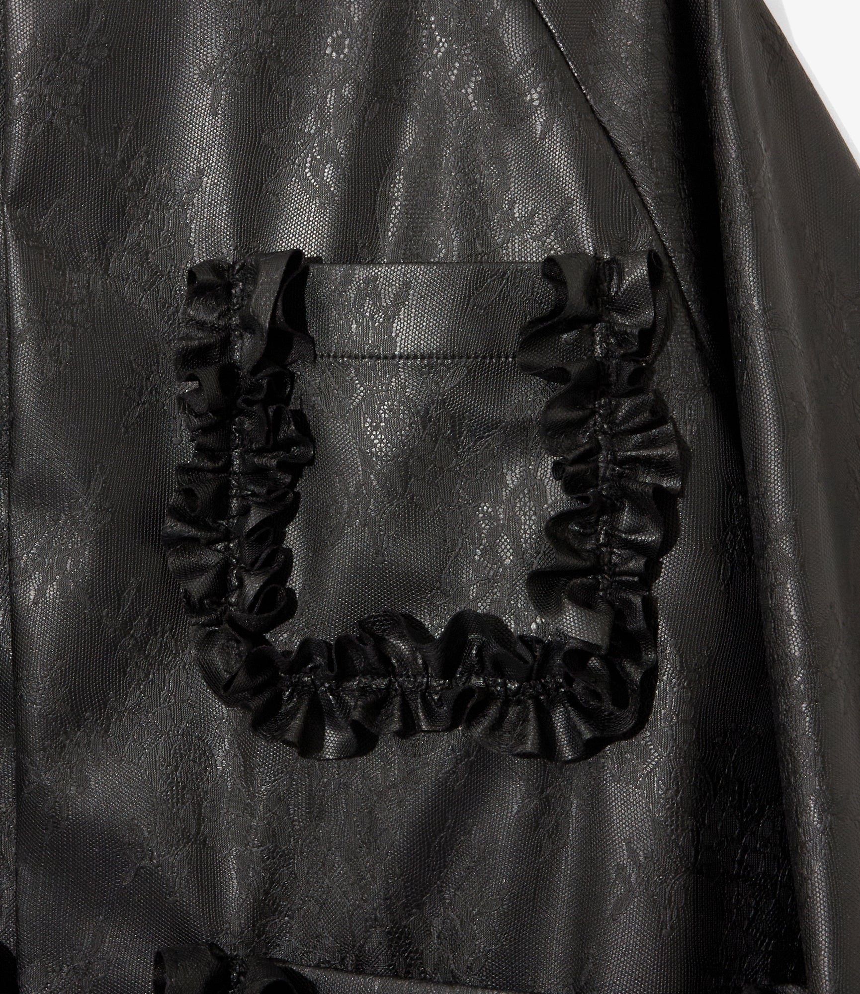 Women's Frill Pockets Coveralls - Black - Synthetic Leather - Image 2