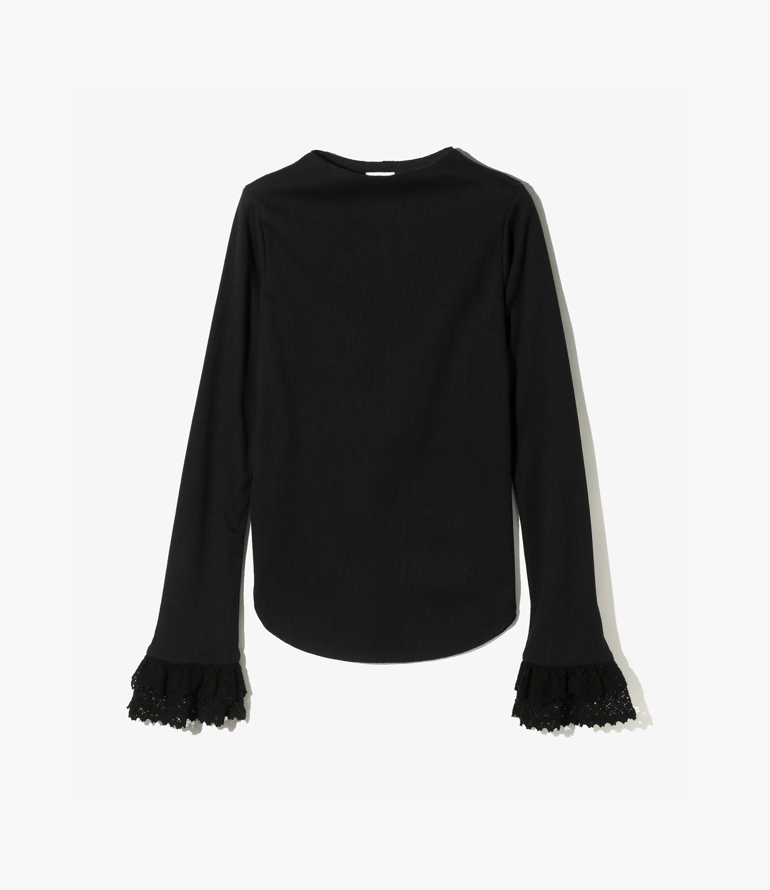 Women's Ribbed Lace Cuff Pullover Tee - Black