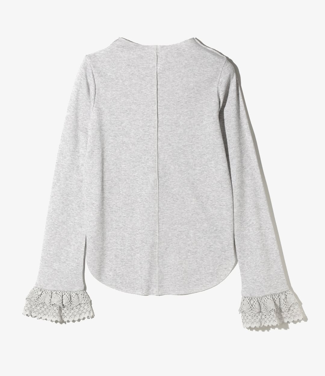 Women's Ribbed Lace Cuff Pullover Tee - H.Grey - Image 2