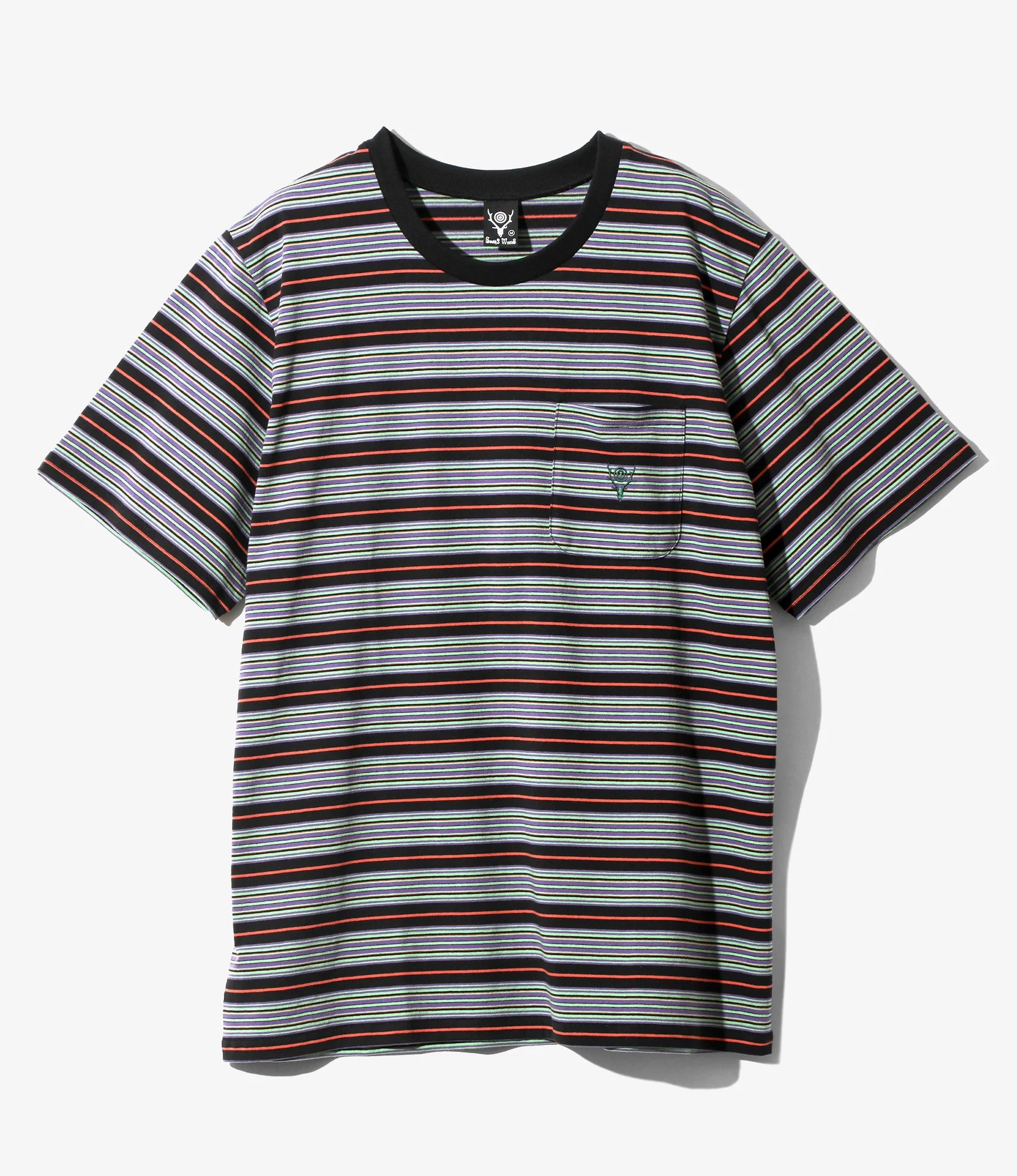 S/S Round Pocket Tee - Black - Cotton Multi Wide Stripe Jersey