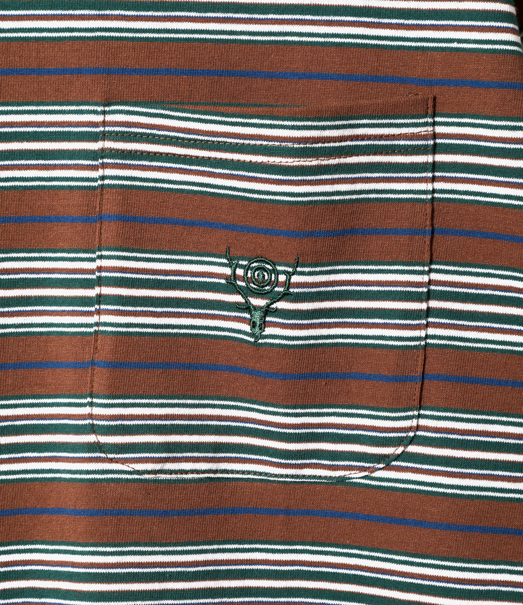 S/S Round Pocket Tee - Brown - Cotton Multi Wide Stripe Jersey - Image 2