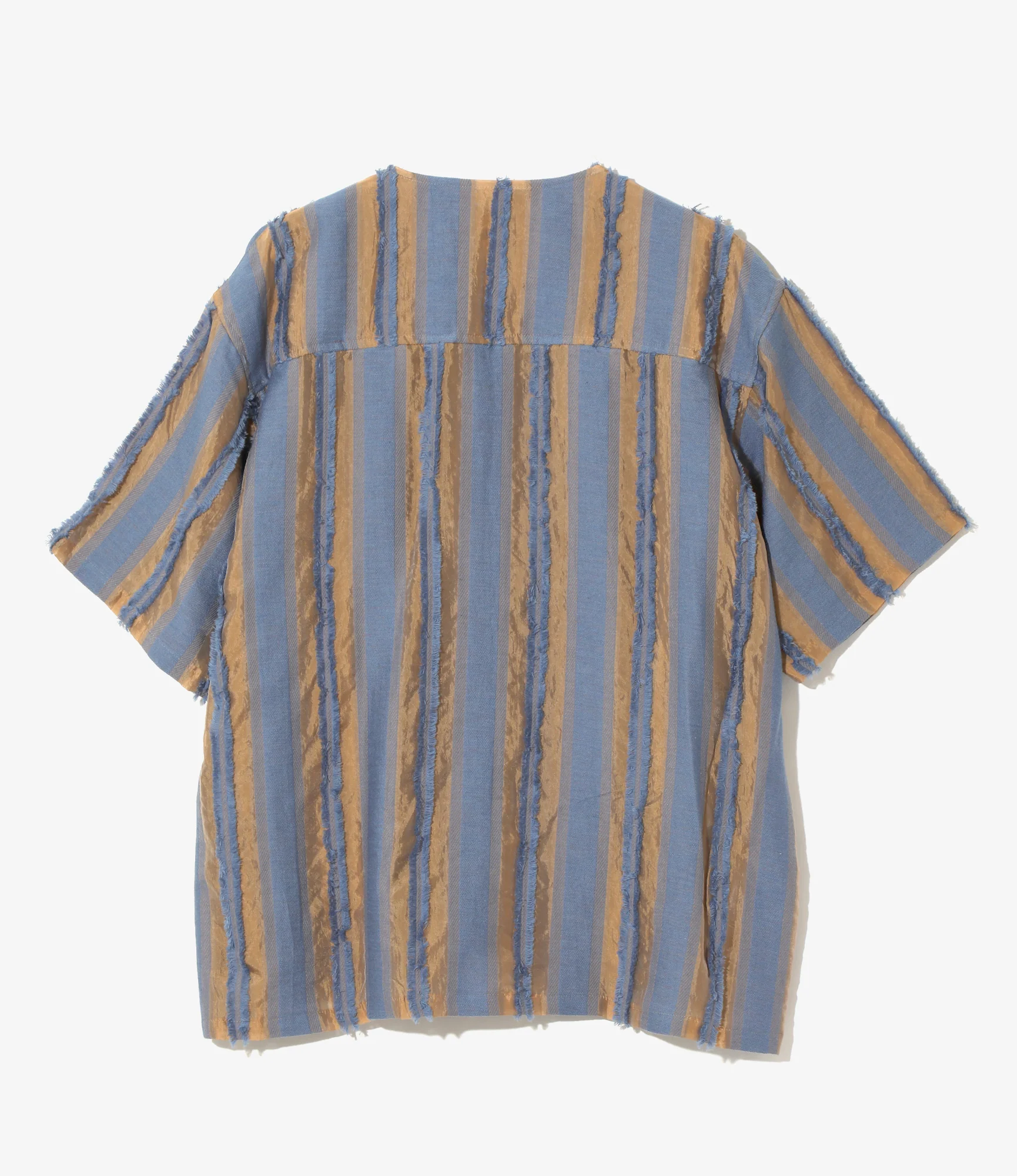 S/S V-Neck Shirt - Beige/Blue - Stripe Cut Jacquard - Image 3