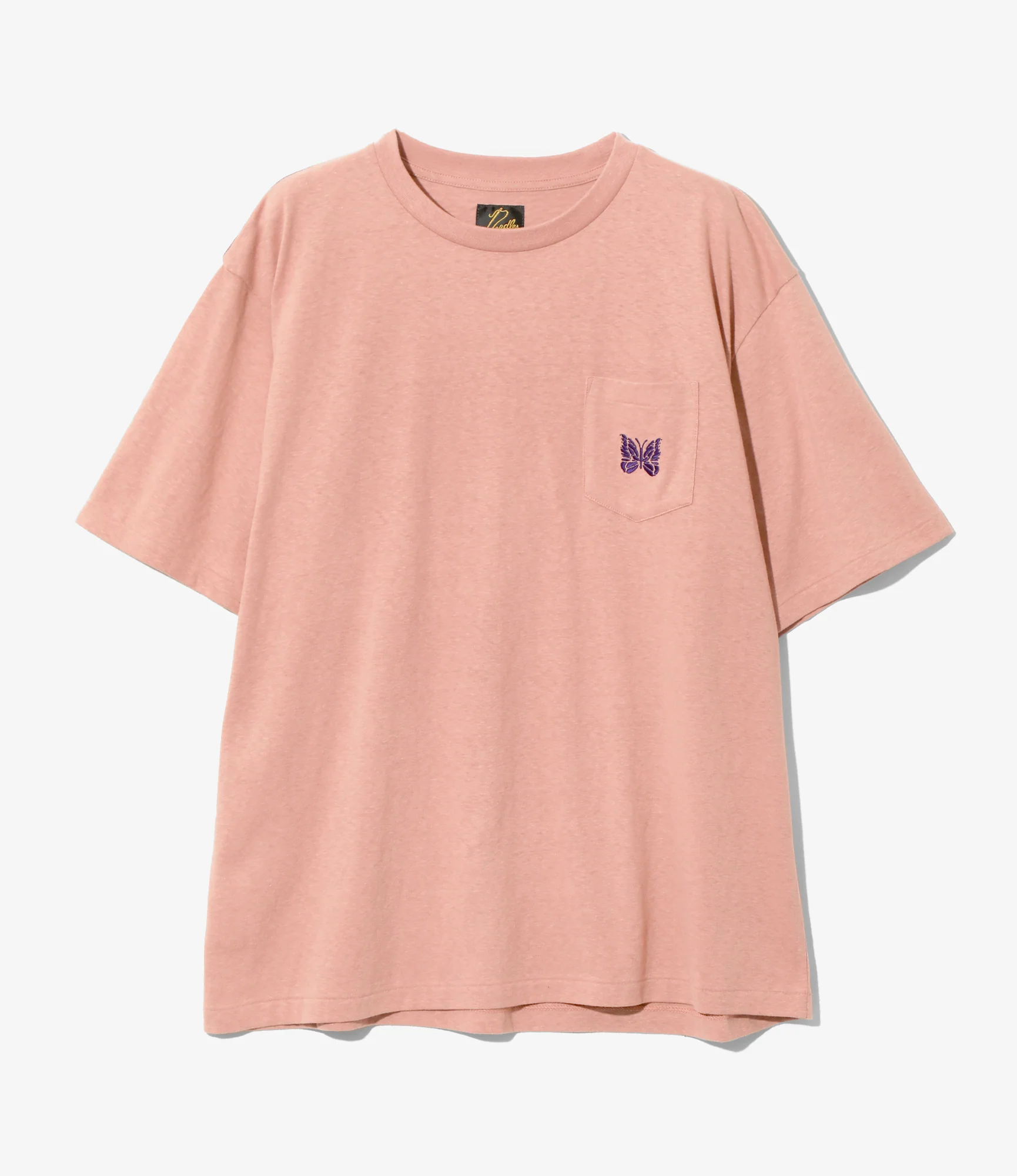 S/S Papillon Emb. Pocket Tee - Pink - Cotton Jersey