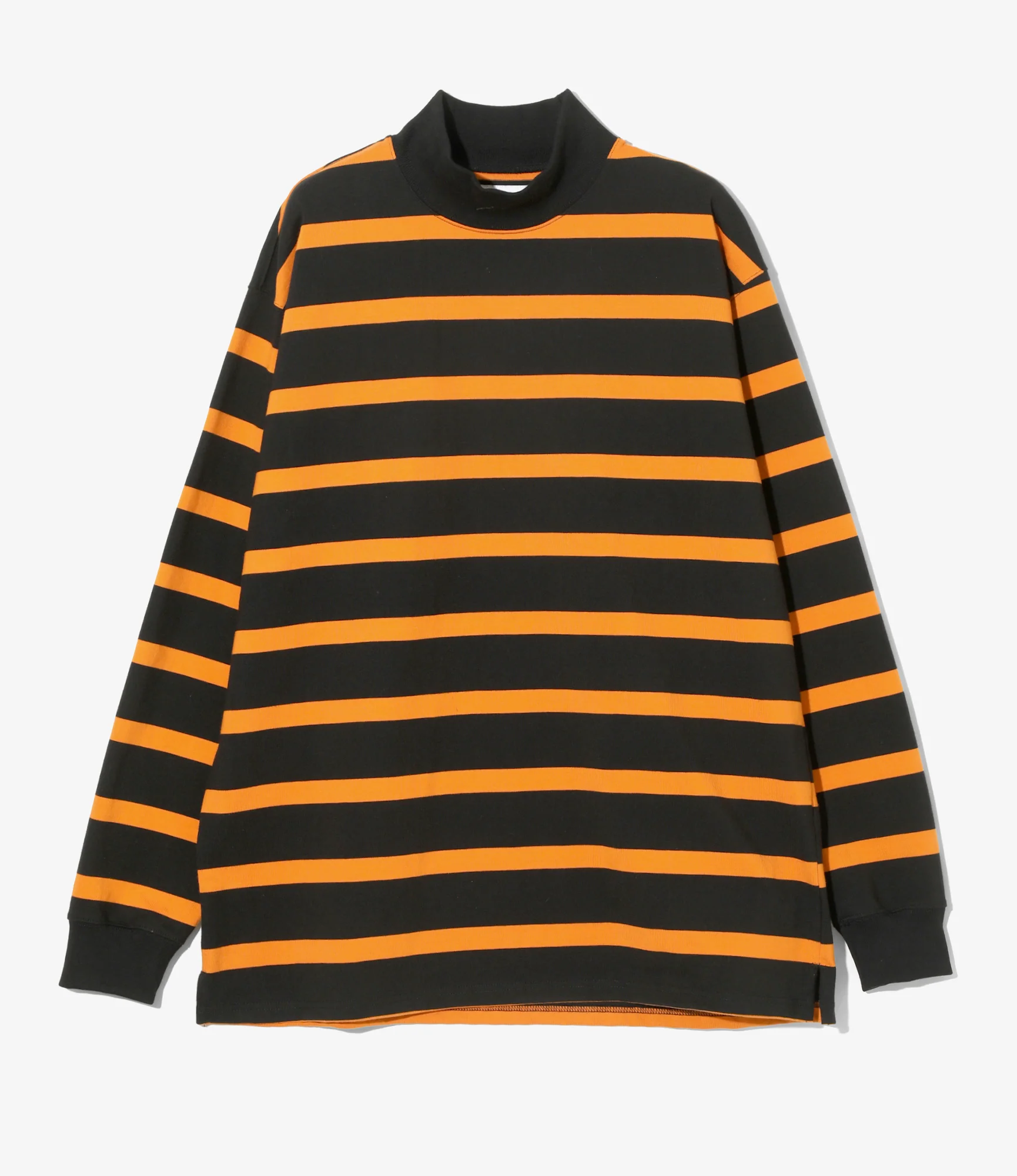 L/S Mock Neck Tee - Orange/Black - Stripe Cotton Jersey