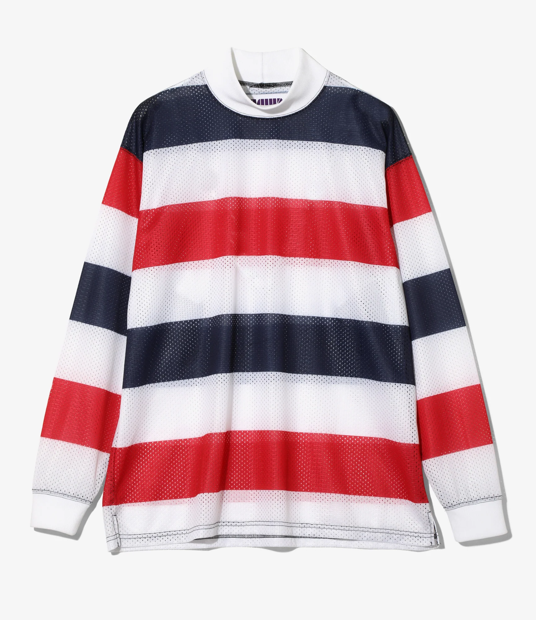 L/S Mock Neck Tee - Tricolour - Stripe Mesh