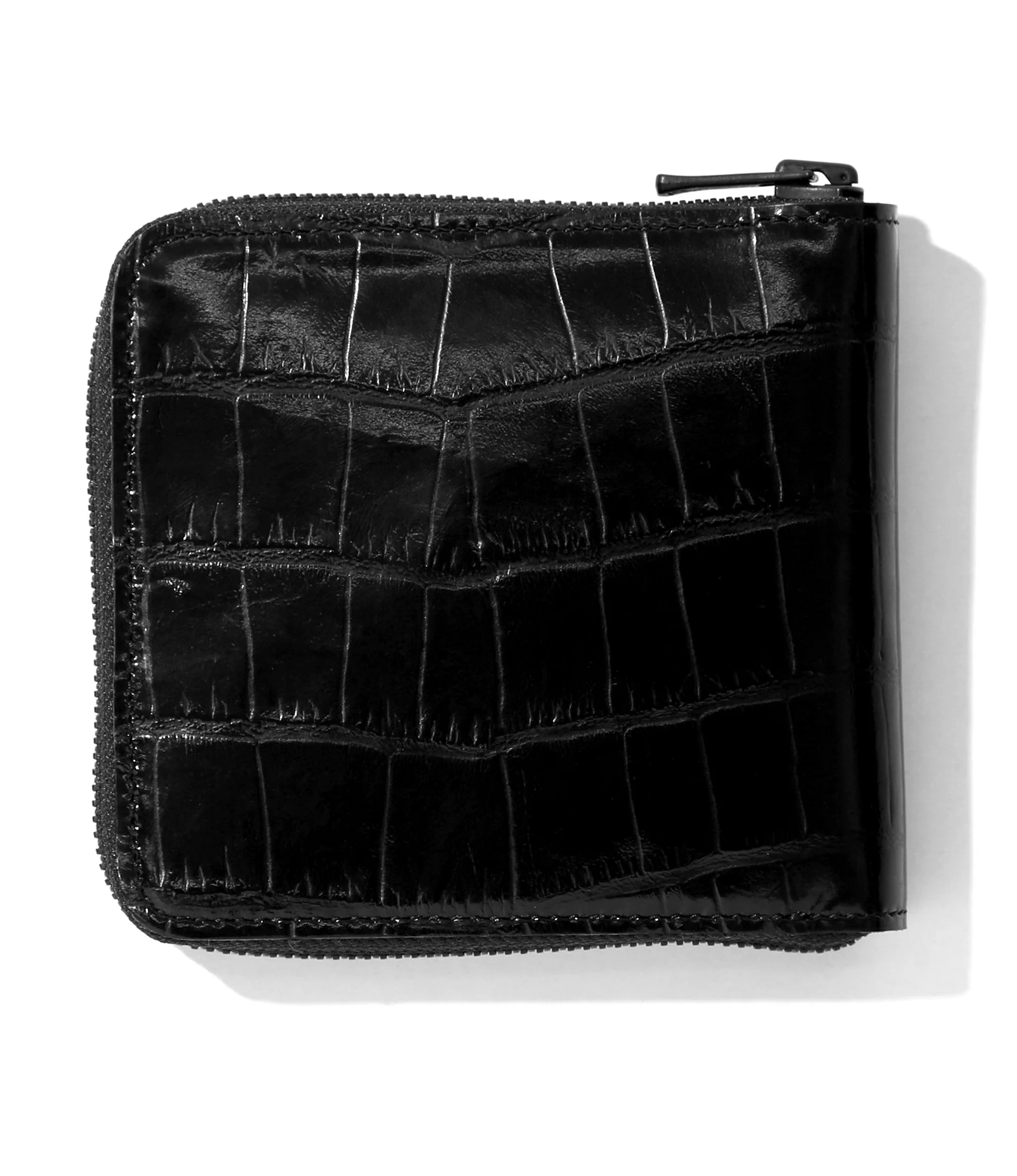 Single Wallet - Black - Croc Embossed Leather
