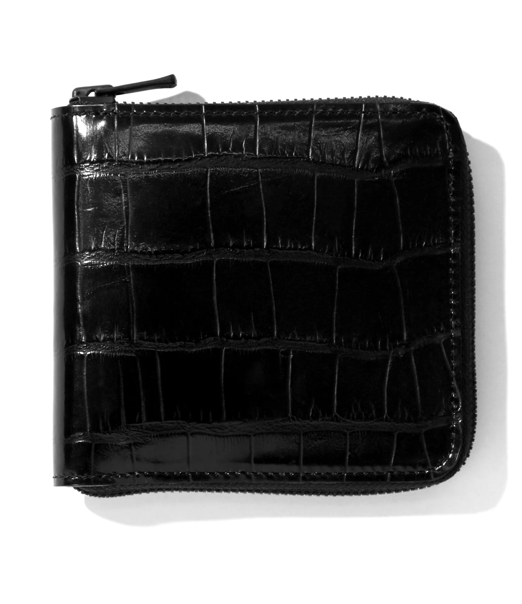 Single Wallet - Black - Croc Embossed Leather - Image 3