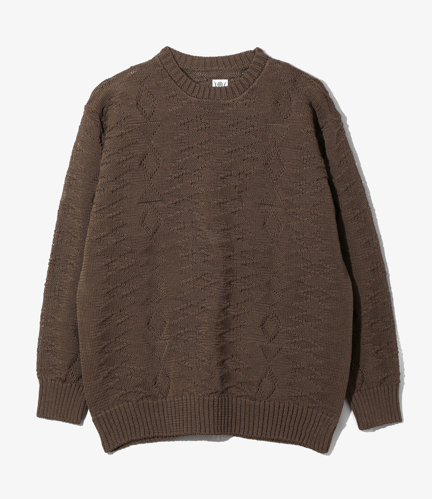 Crew Neck Sweater - Brown - Native Pattern
