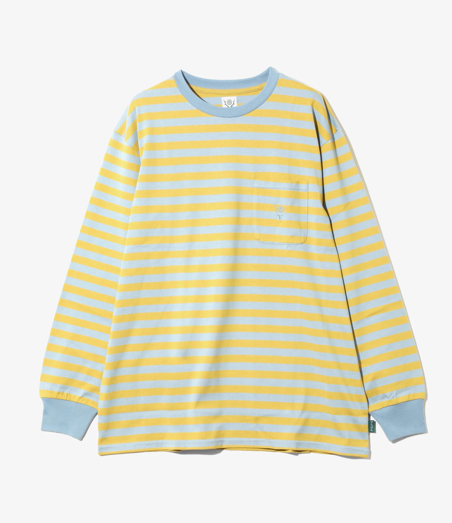 L/S Round Pocket Tee - Sax Blue - Cotton Stripe Jersey