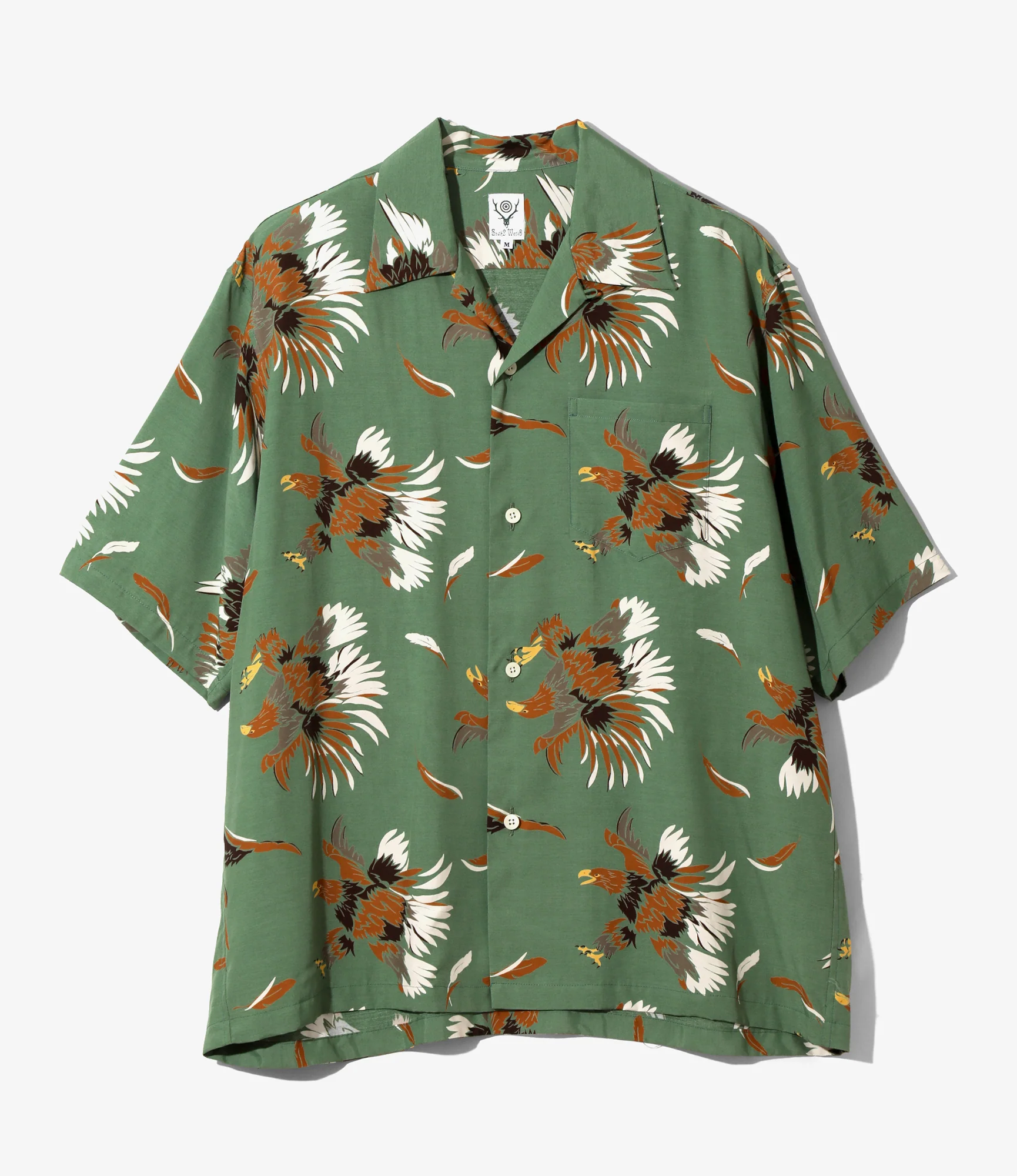 S/S Open Collar Shirt - Green - Eagle
