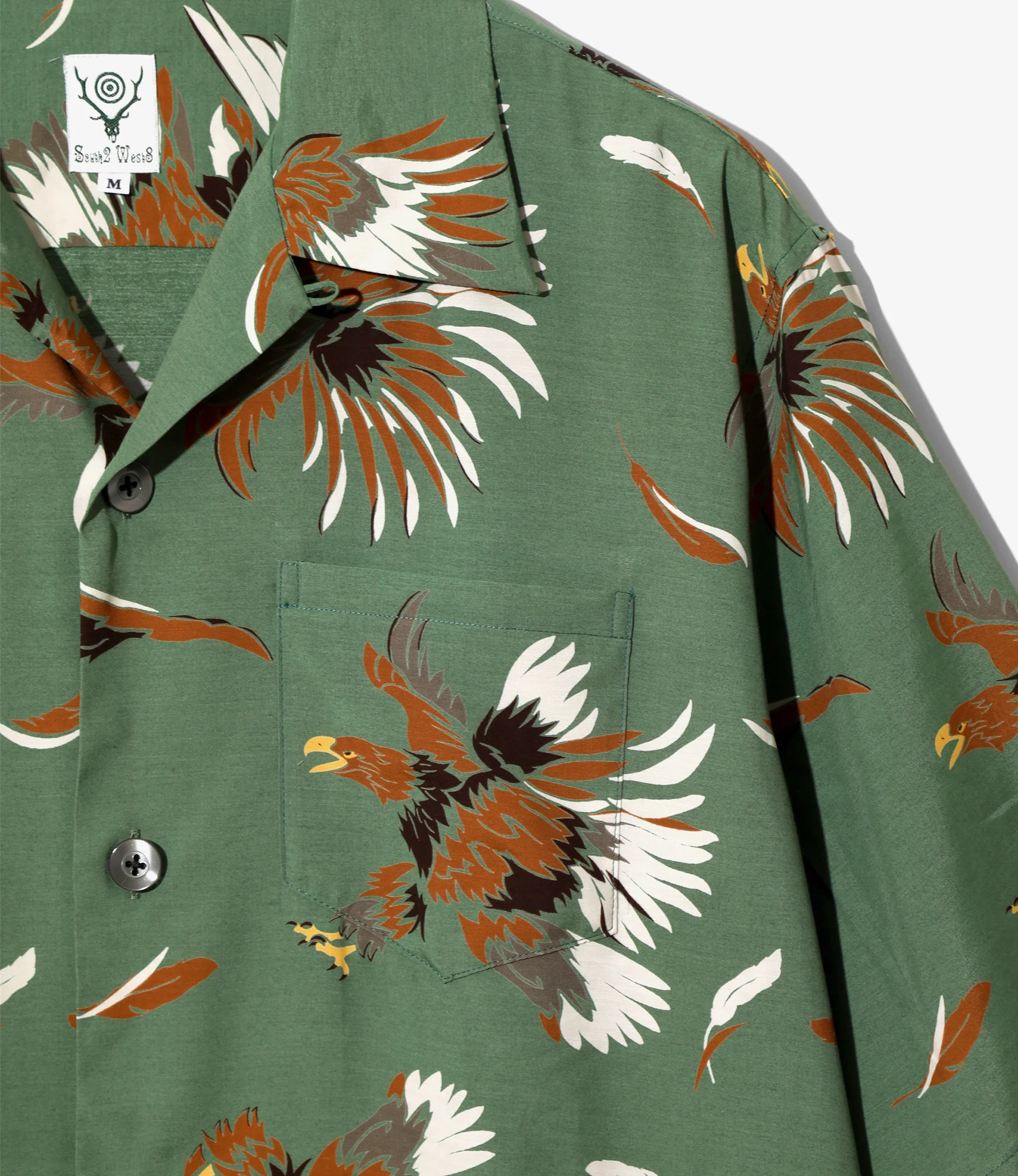 S/S Open Collar Shirt - Green - Eagle - Image 2