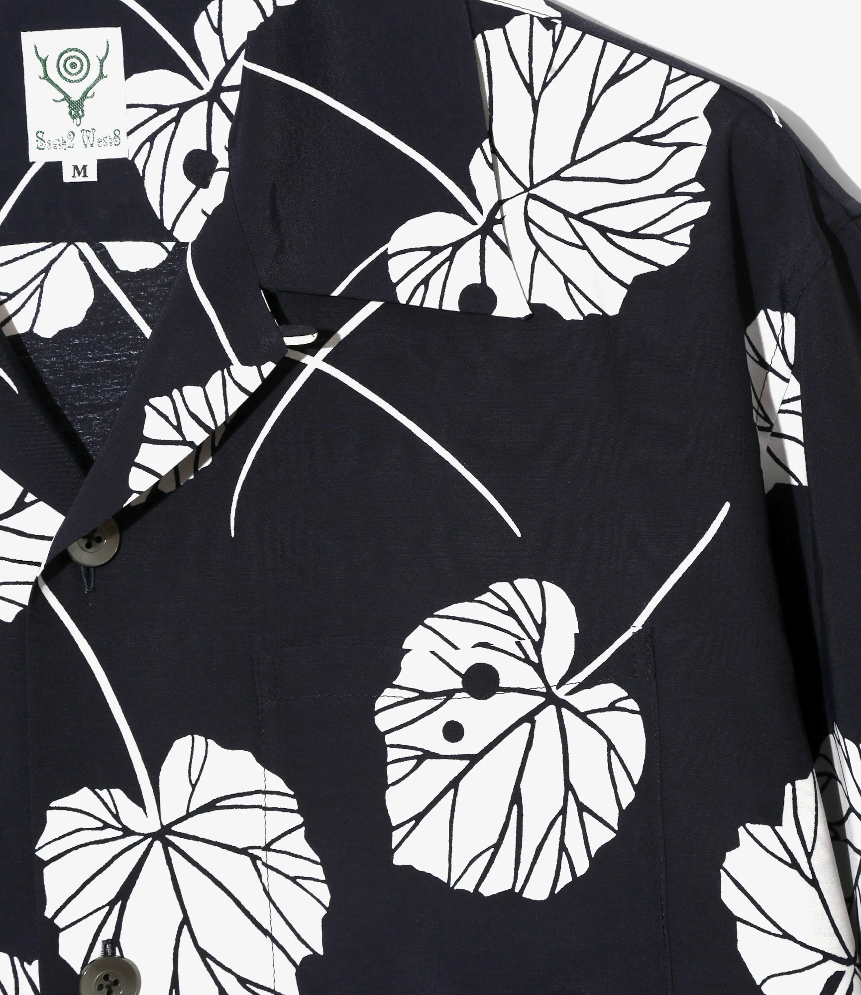 S/S Open Collar Shirt - Navy - Leaf - Image 2