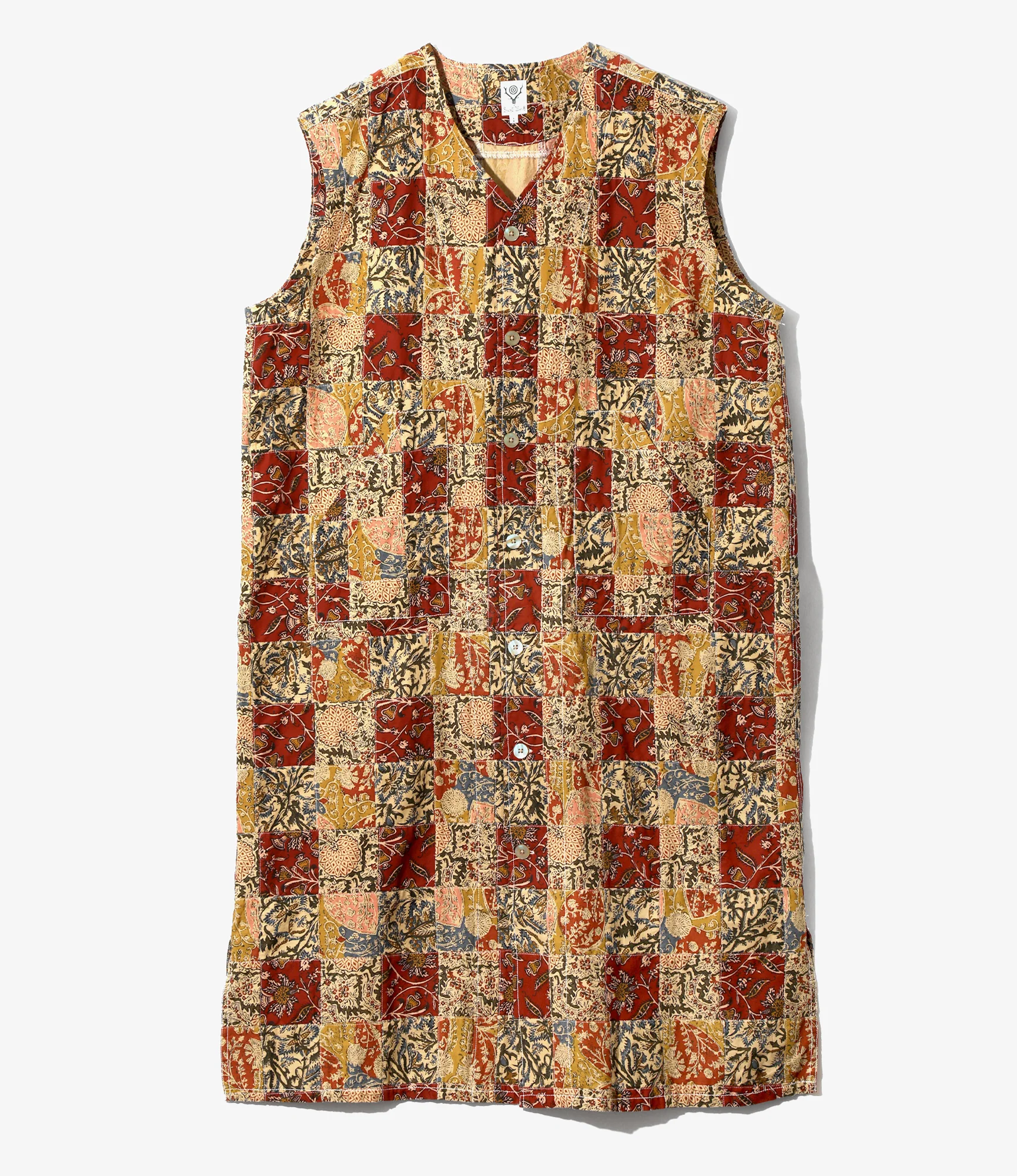 Women's Sleeveless V Neck Dress - Batik Patchwork - Batik Printed Patchwork