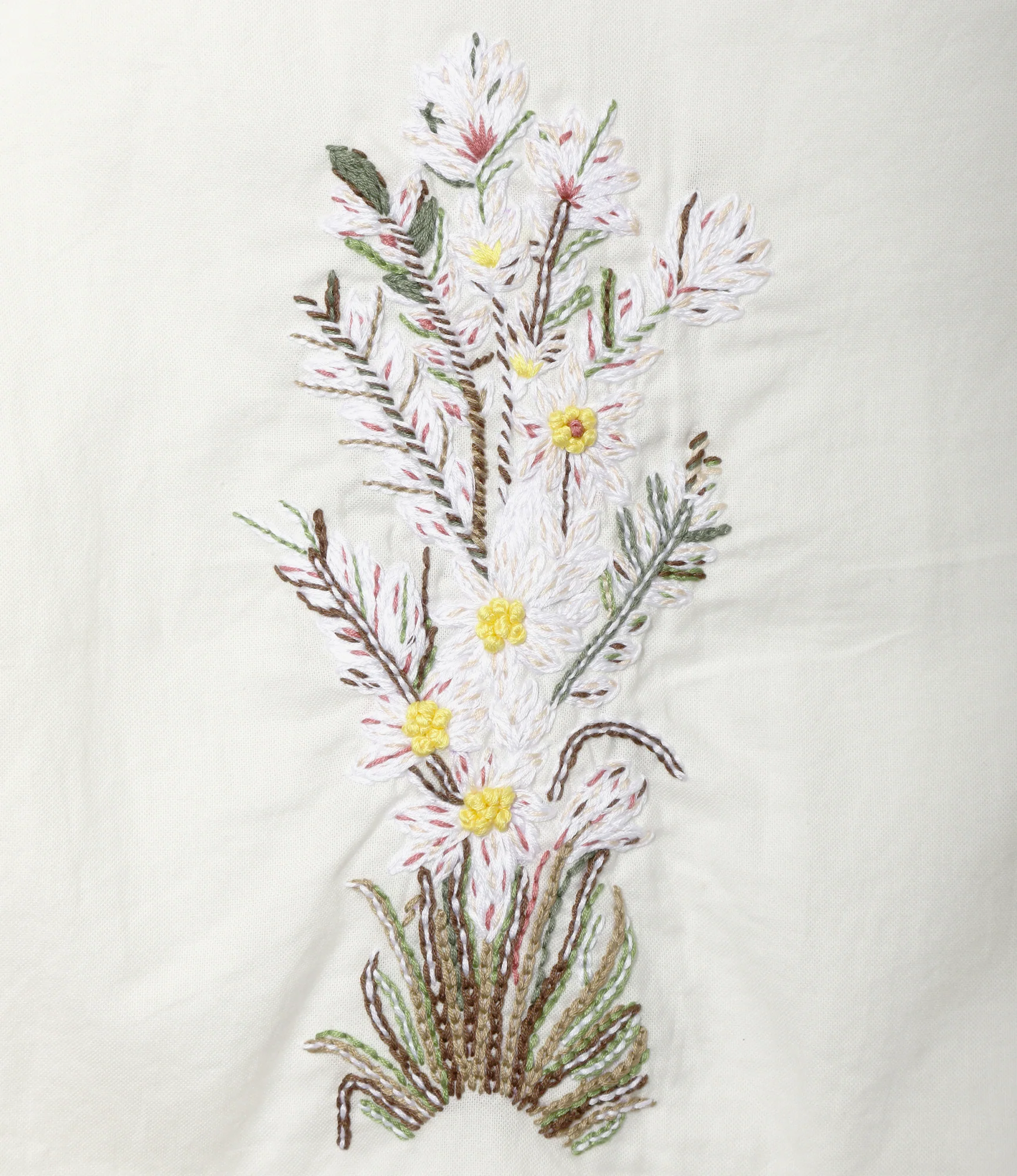 Women's Sleeveless V Neck Shirt - White - Flower Embroidery - Image 2