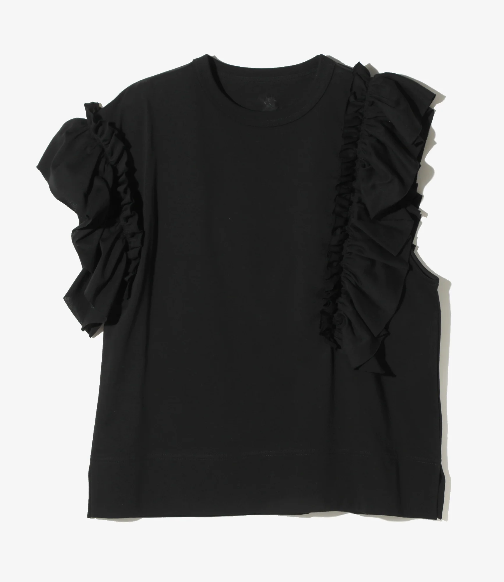 Swallow Asymmetric Frill Sleeve Top - Black