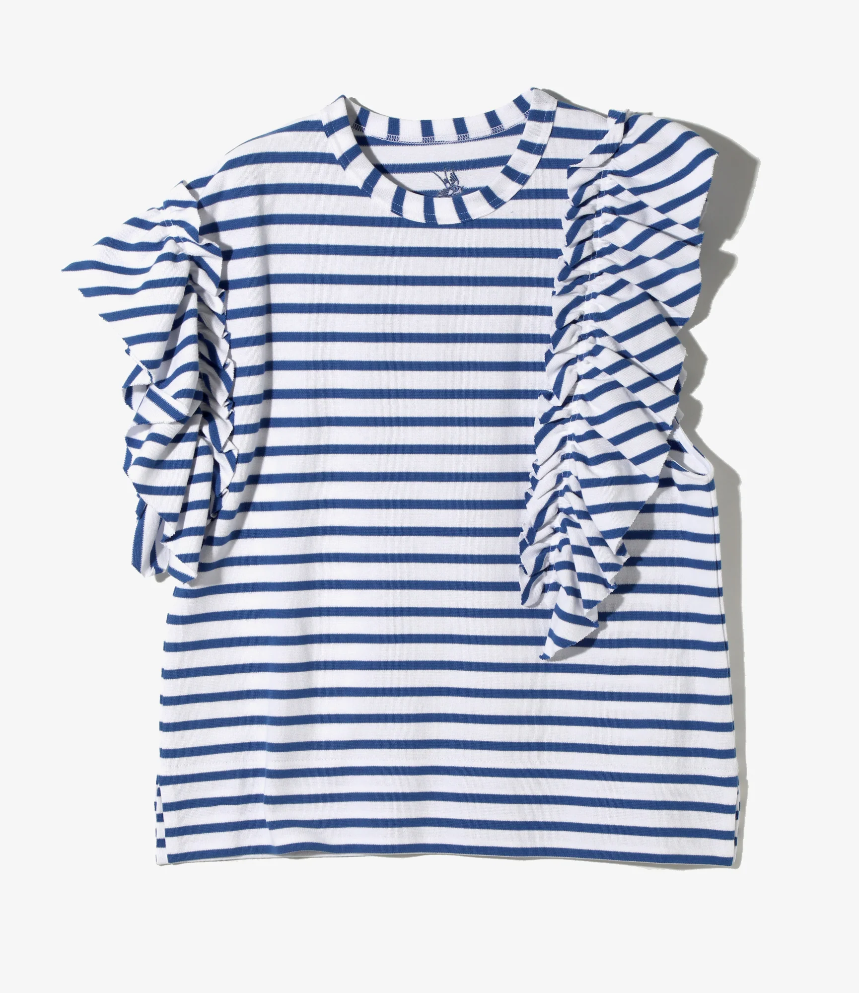 Swallow Asymmetric Frill Sleeve Top - Stripe