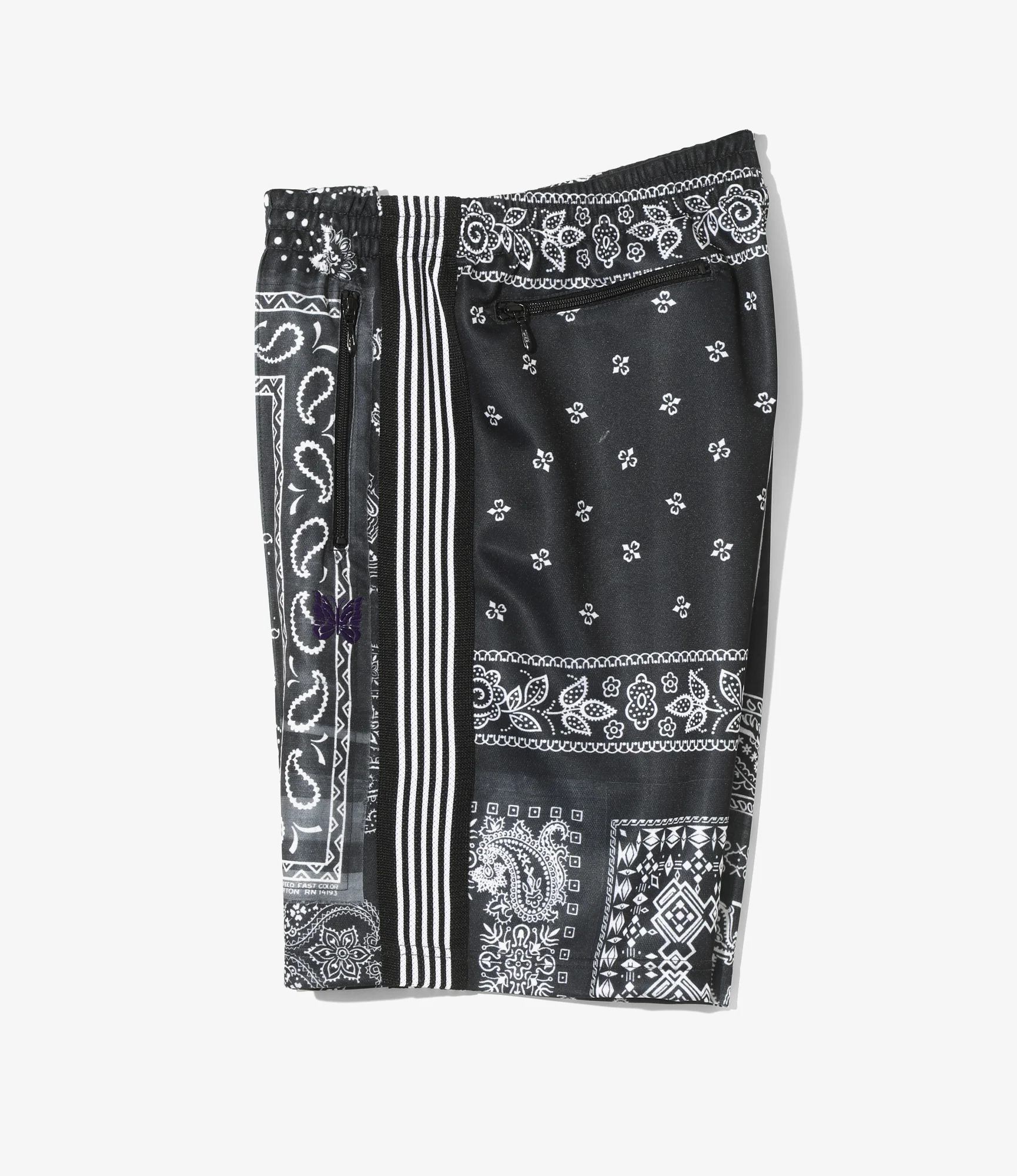 Needles x MIYAGIHIDETAKA - Track Shorts - Black - Bandana Print - Image 4