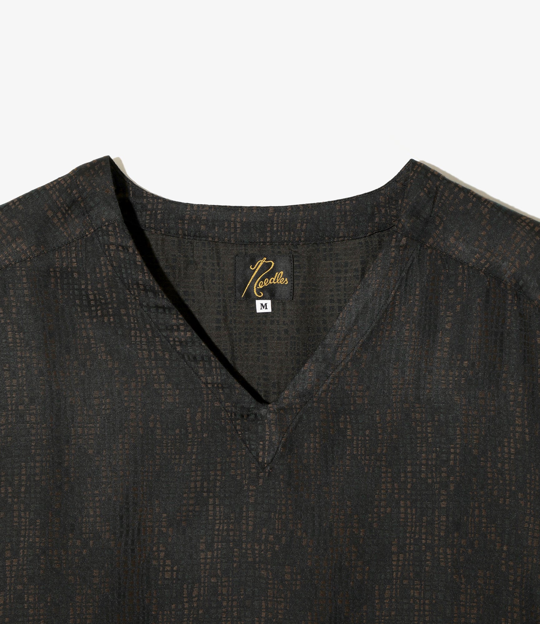 V-Neck Pullover Shirt - Blue - Tiny Square jacquard - Image 2