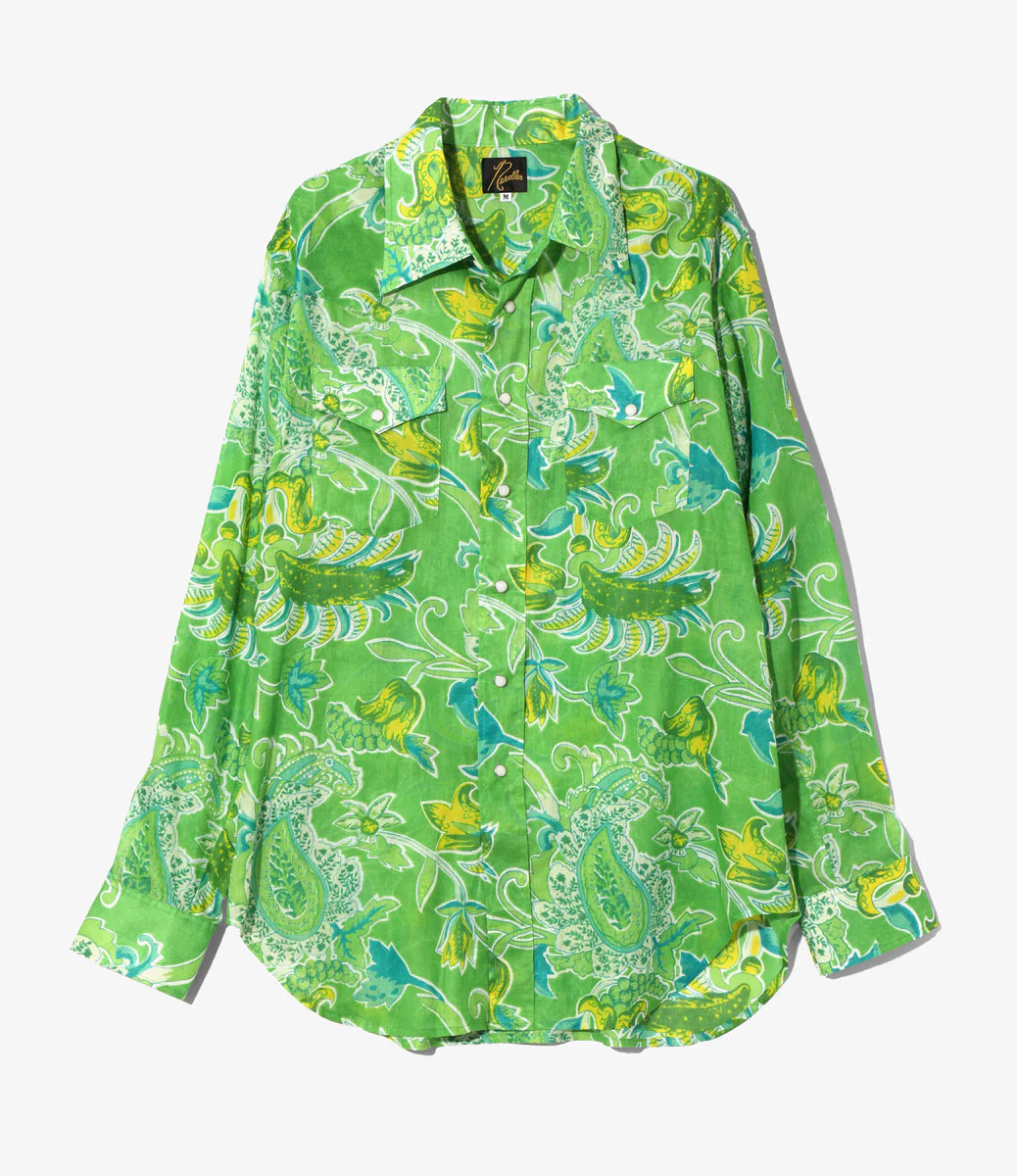 Western Shirt - Green - Printed Cotton Lawn / Floral