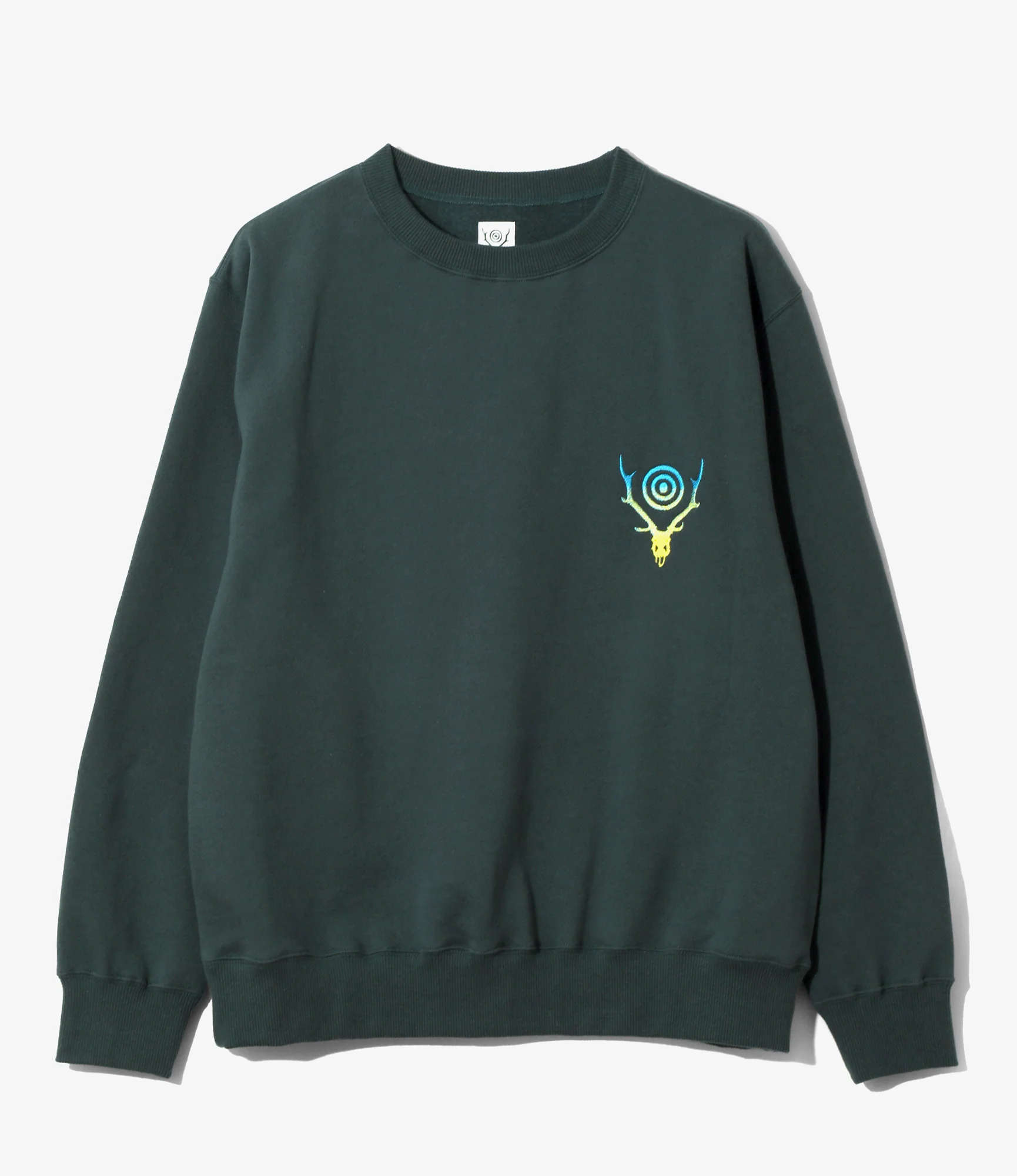Women's Crew Neck Sweat Shirt - Green - Cotton French Terry