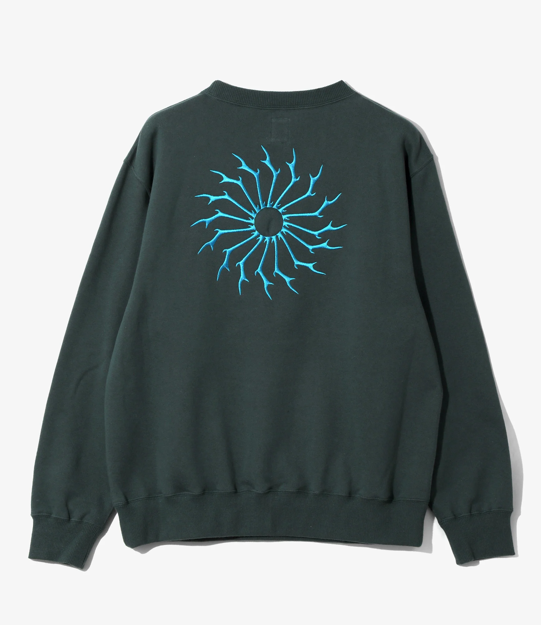 Women's Crew Neck Sweat Shirt - Green - Cotton French Terry - Image 3