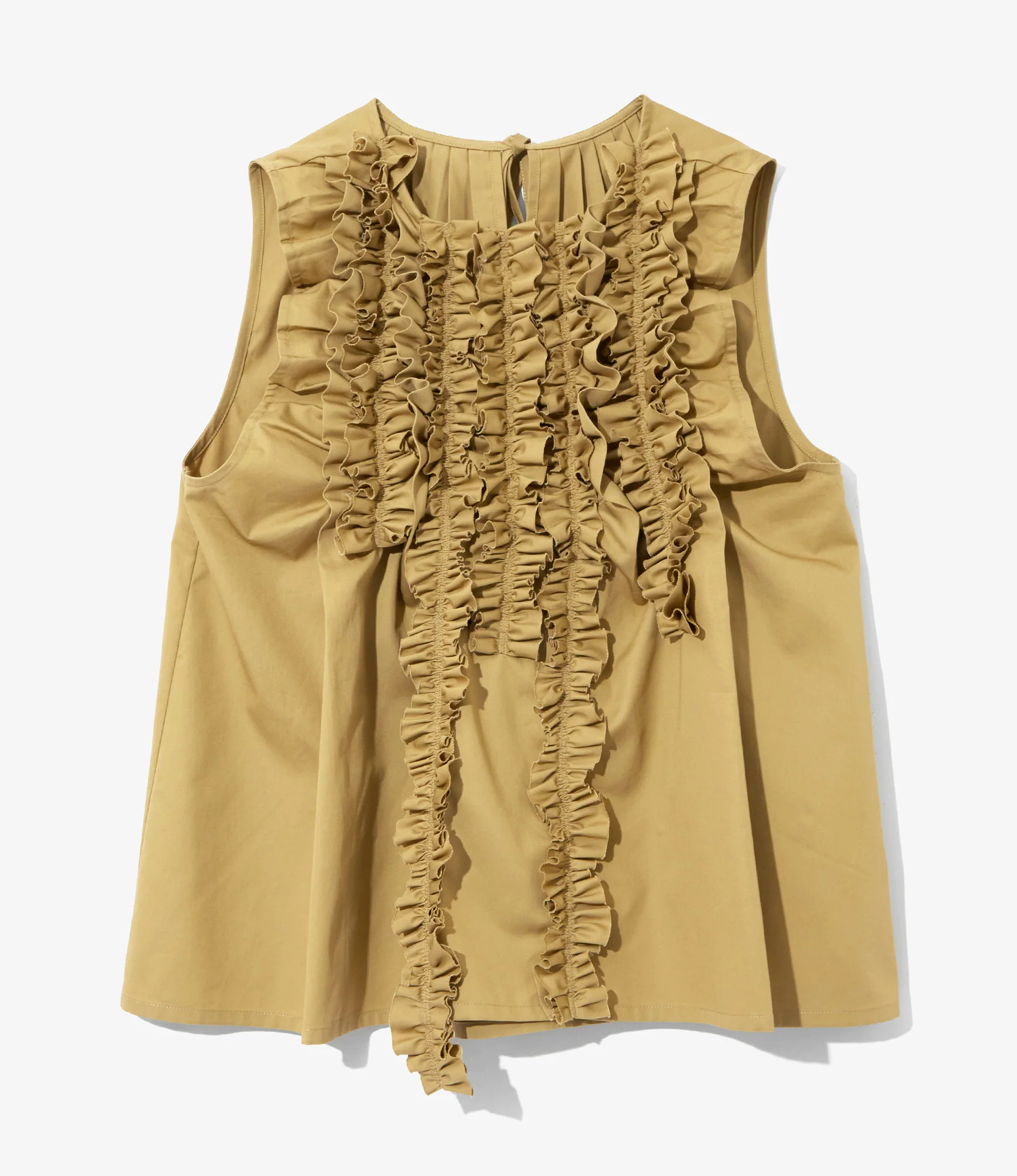 Women's Sleeveless Frill Shirt - Beige - Twill
