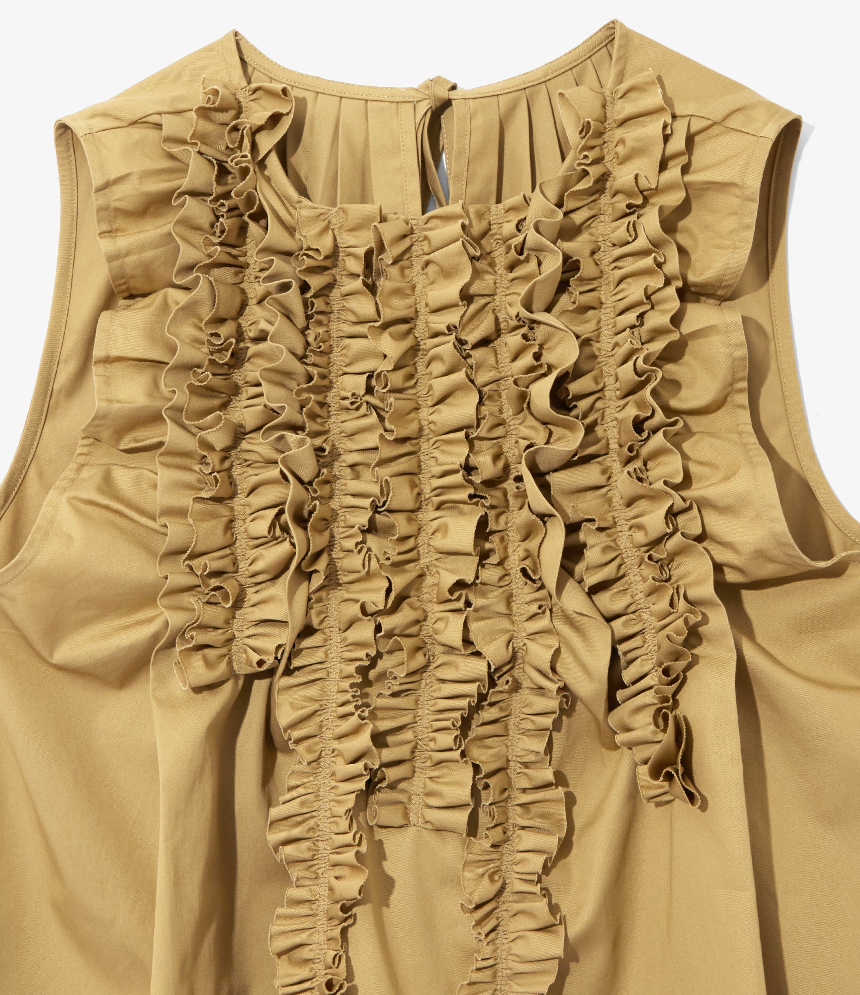 Women's Sleeveless Frill Shirt - Beige - Twill - Image 2