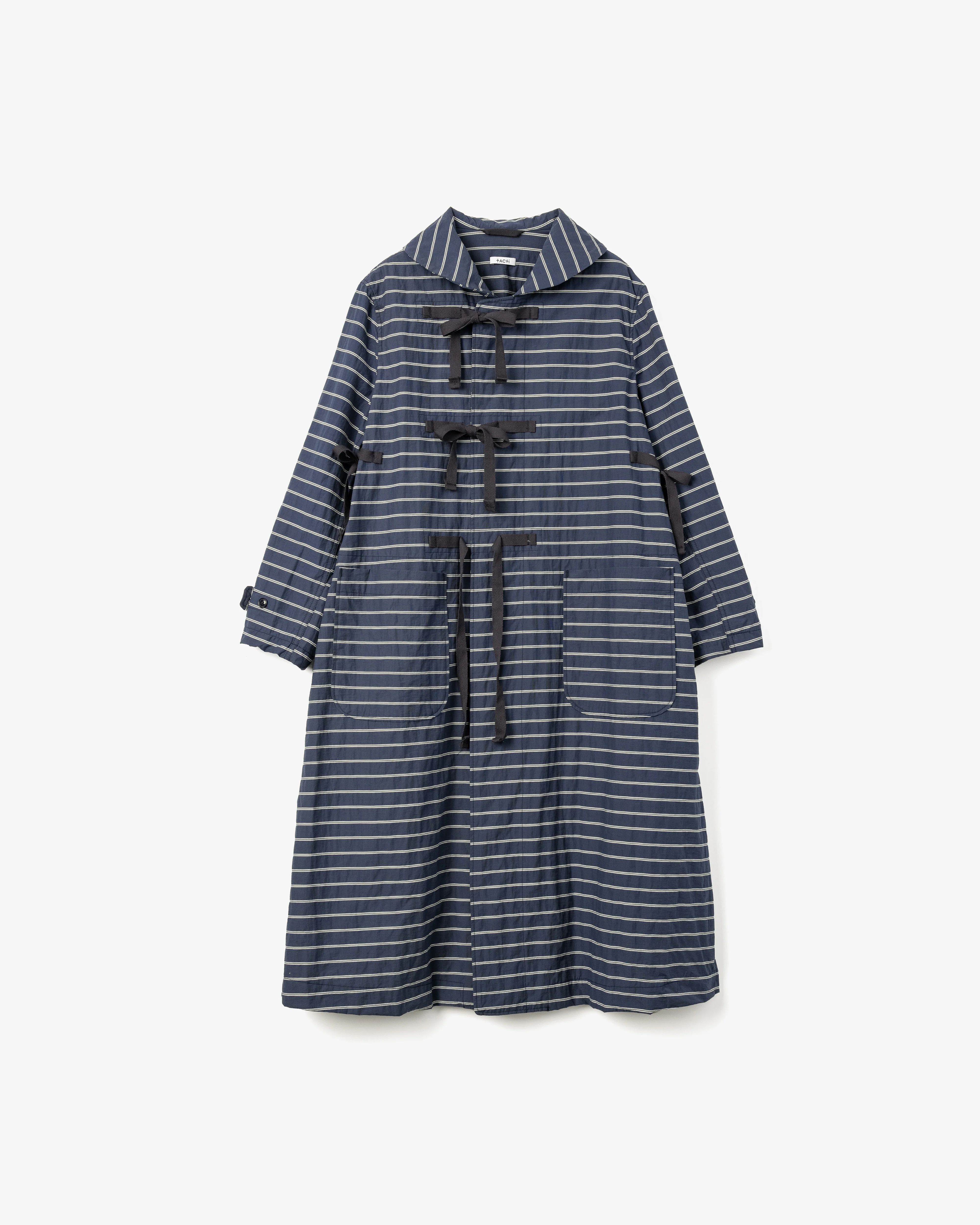 Women's Duffle Dress - Navy Narrow Stripe Viscose